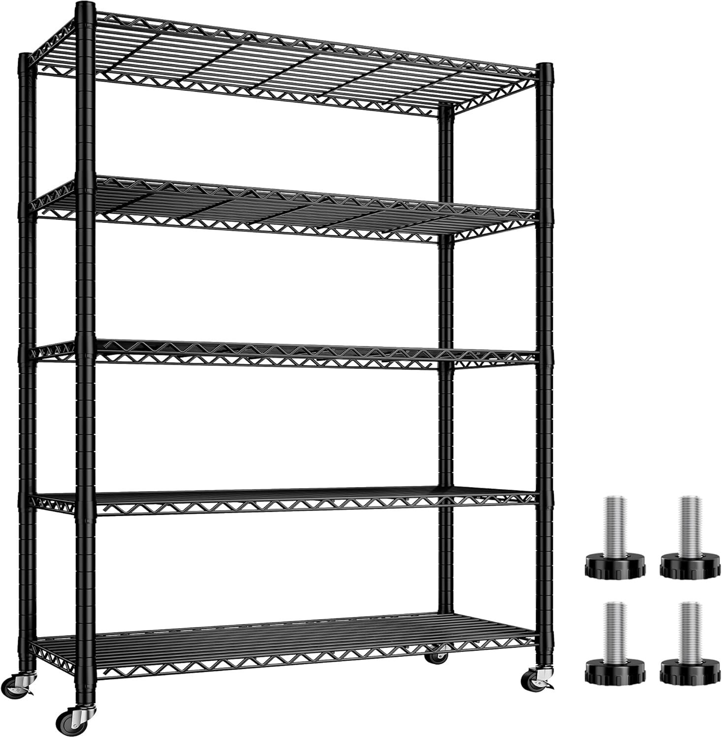 REIBII 73''H Storage Shelves 1660LBS Wire Shelving Unit with Wheels 5 Tier Metal Shelving, Heavy Duty Metal Shelves for Storage Rack