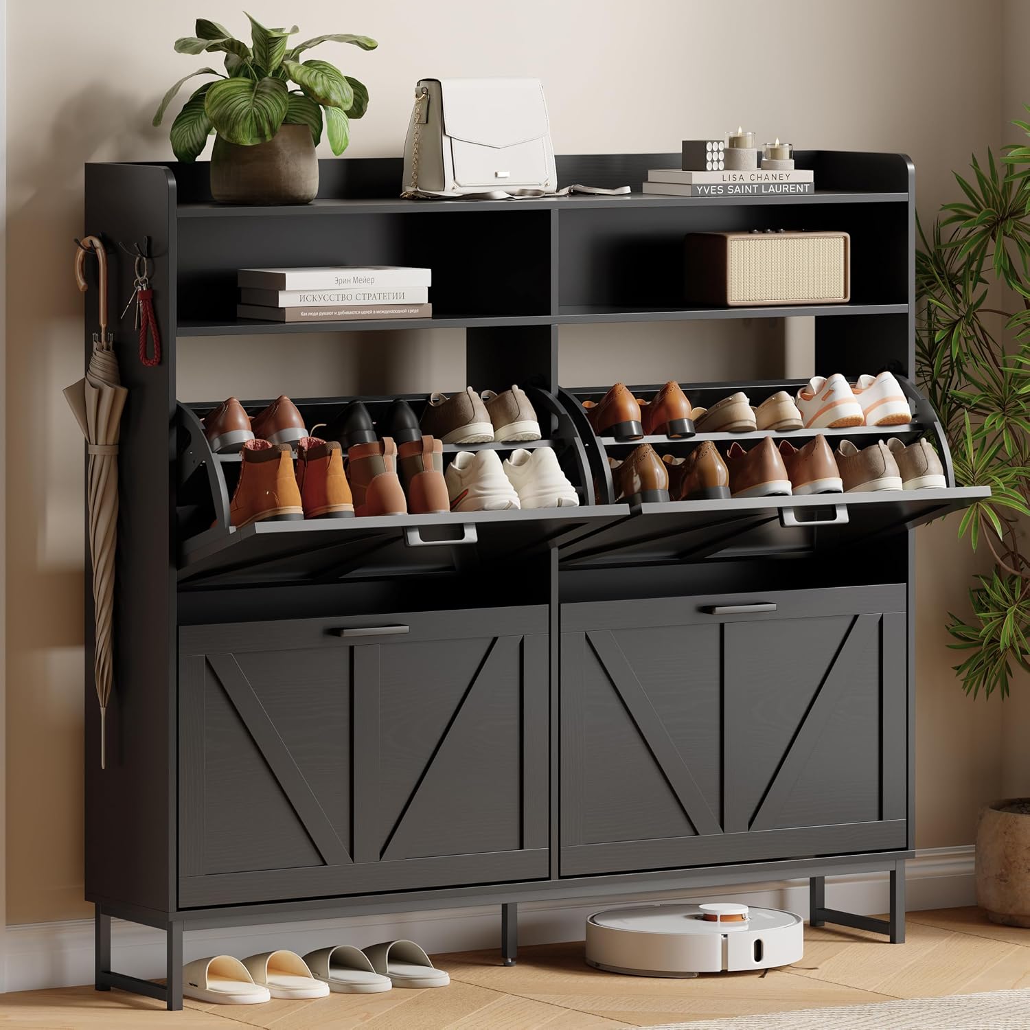 Shoe Cabinet with 2 Flip Drawers, Freestanding Hidden Shoe Storage Organizer for Entryway
