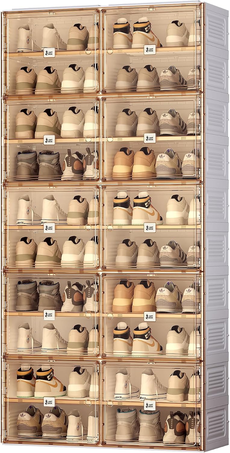 ANTBOX Portable Shoe Rack Organizer for Closet Entryway, Stackable Sneaker Storage Shoe Cabinet with Magnetic Clear Door, 4 Tiers 16 Pairs