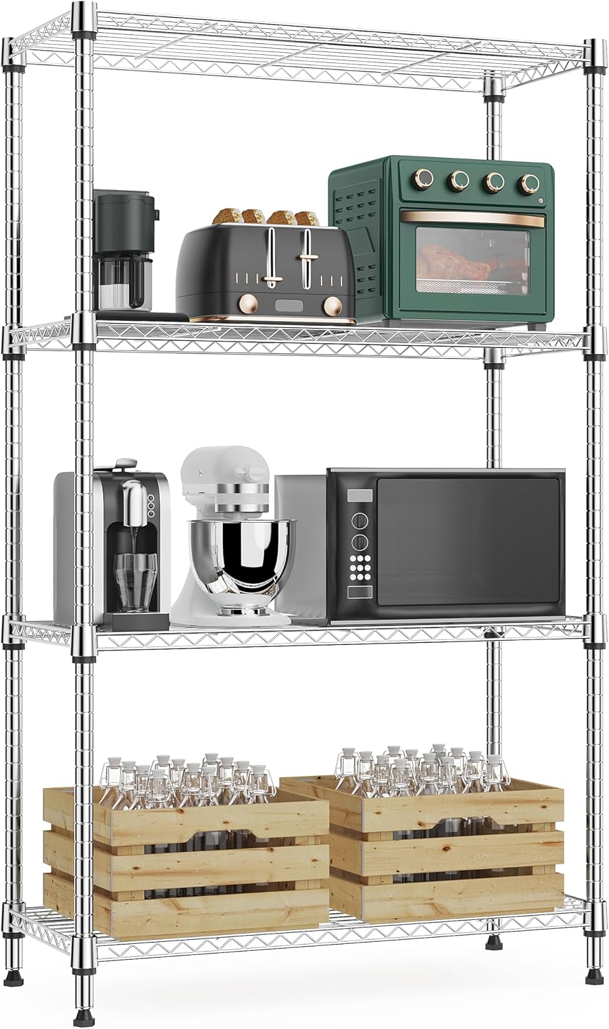 M MZG 1250 lbs 5 Tier Shelf Metal Storage Shelves Wire Rack Closet Organizers with Wheel for Garage Kitchen Bathroom Laundry Chrome 13.7" D x 23.6" W