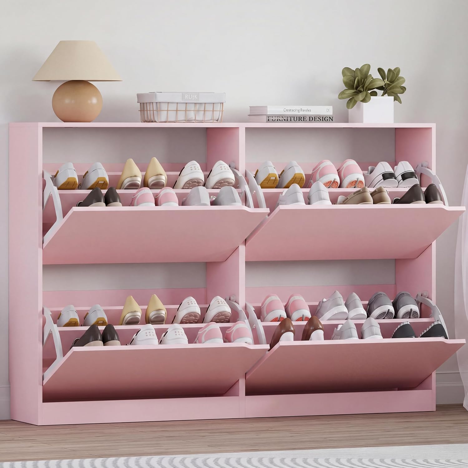 BORNOON Shoe Cabinet with Odor Control and Back Panels, Deodorizing Slim 3-Flip Shoe Storage Cabinet for Entryway
