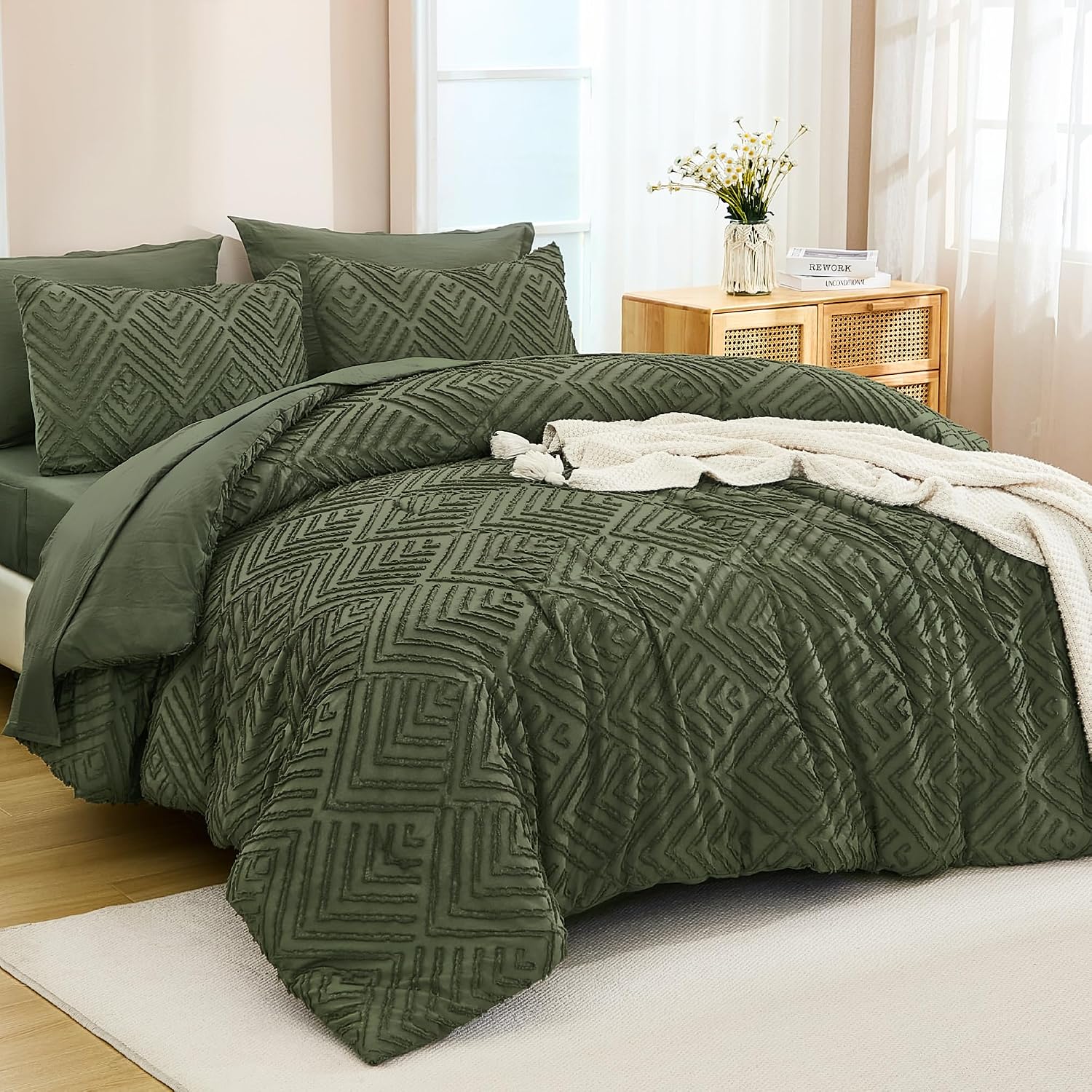 Andency King Size Comforter Set Burnt Orange - 7 Pieces Bed in a Bag King Boho Terracotta Bedding Comforter Sets, Rust Tufted Bed Set with Comforter