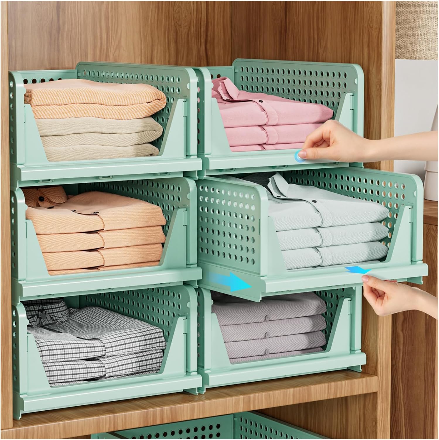 SNSLXH 5 Pack Stackable Closet Storage Basket, Multifunctional and Foldable Closet Organizer for Bathroom Kitchen Laundry Room Wardrobe Storage