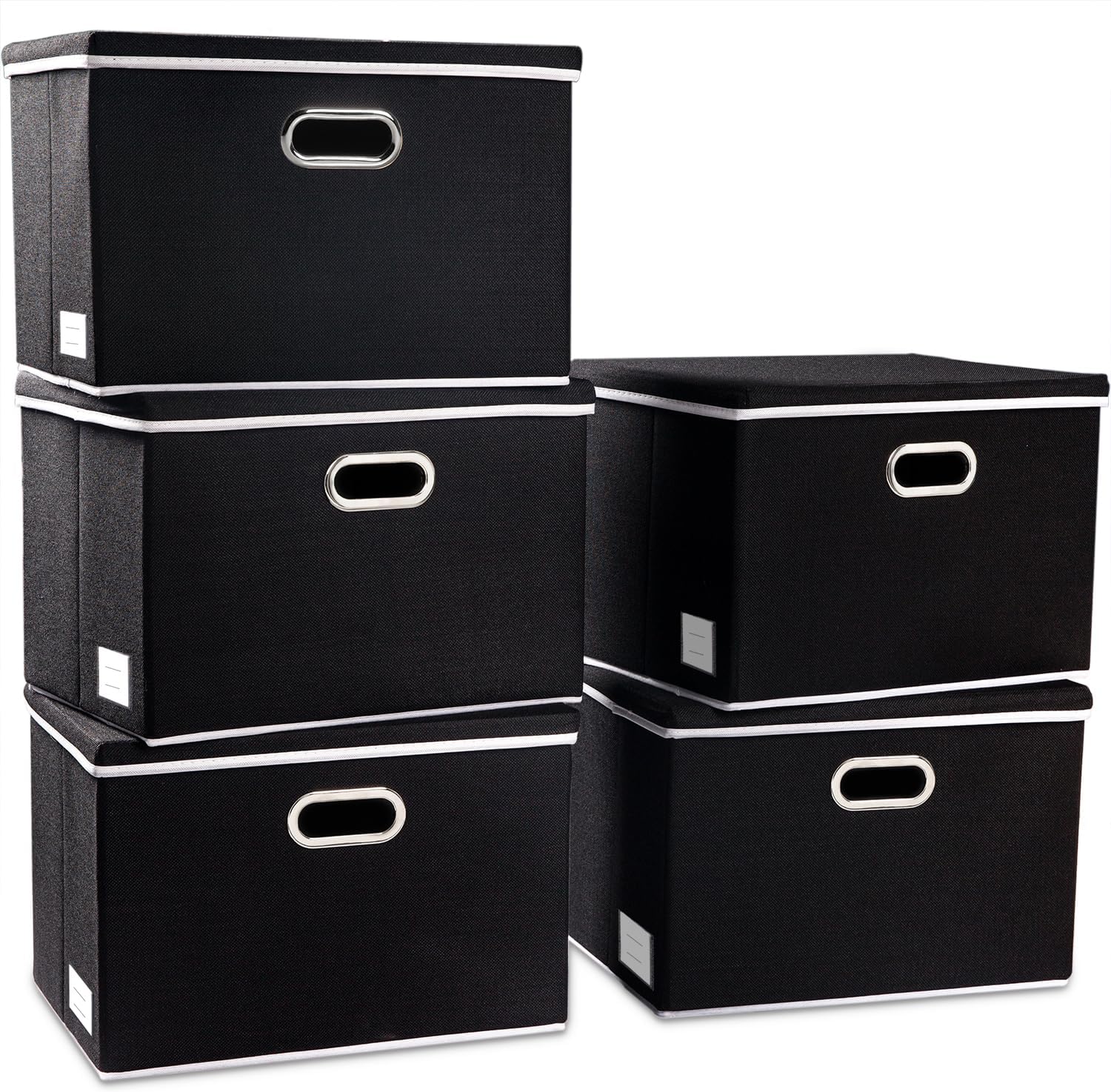PRANDOM Large Collapsible Storage Bins with Lids 3-Pack Linen/Cotton Blend Foldable Storage Boxes Organizer Containers Baskets Cube with Cover for