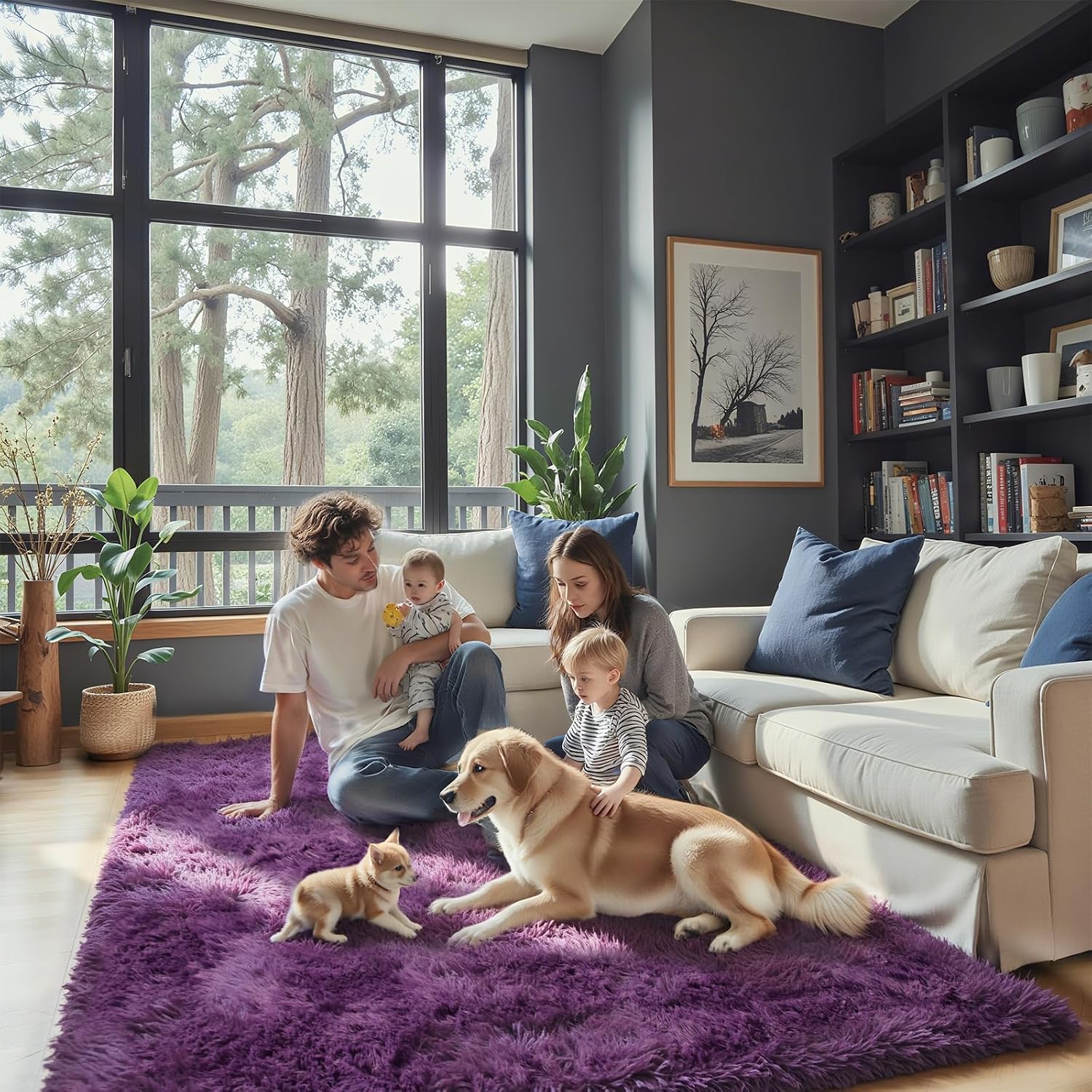junhejiamei Area Rugs 9x12 Living Room, Large Area Rug Shaggy Carpet Soft Plush Furry Bedside Rug
