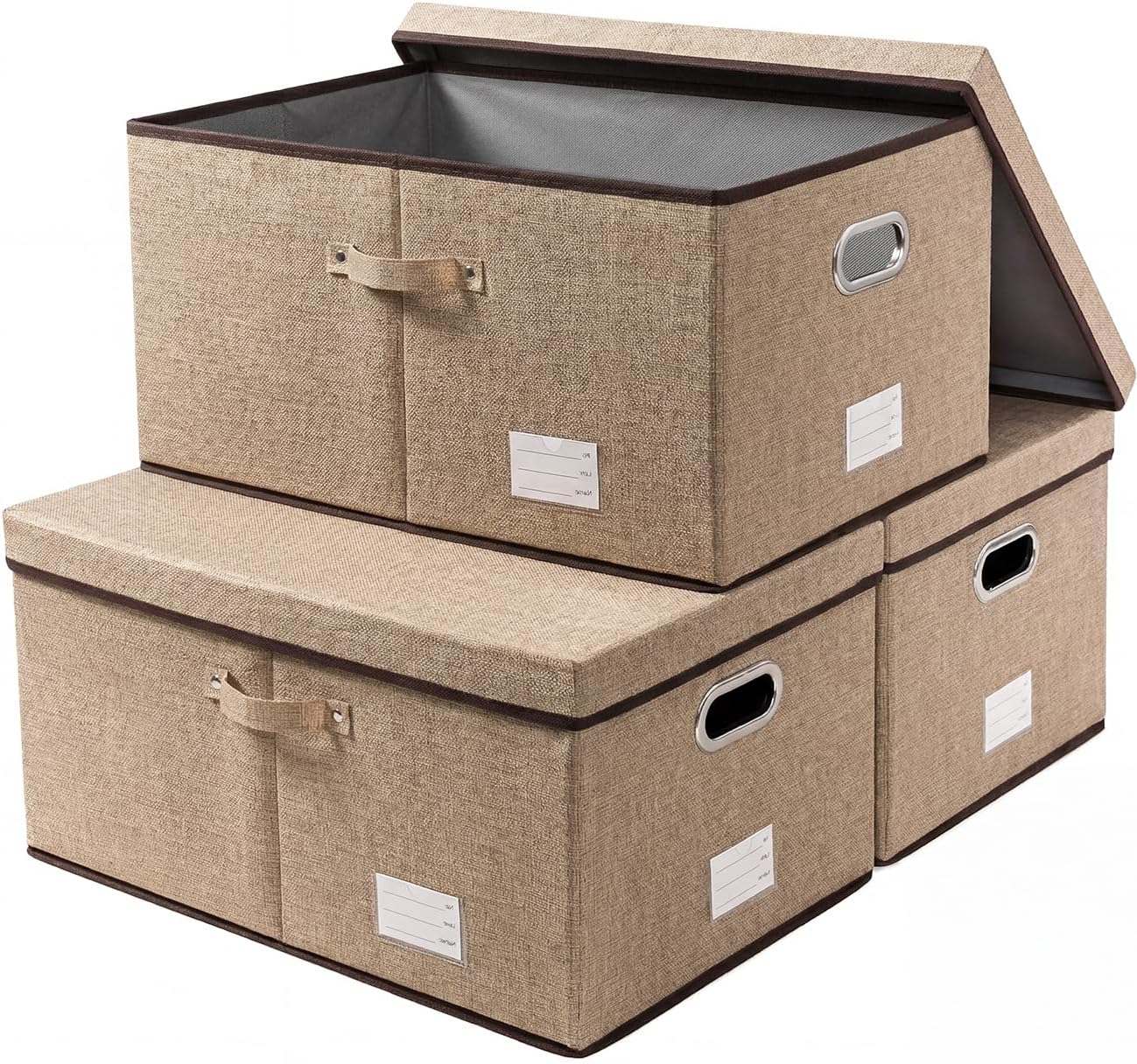 PRANDOM Large Collapsible Storage Bins with Lids 3-Pack Linen/Cotton Blend Foldable Storage Boxes Organizer Containers Baskets Cube with Cover for