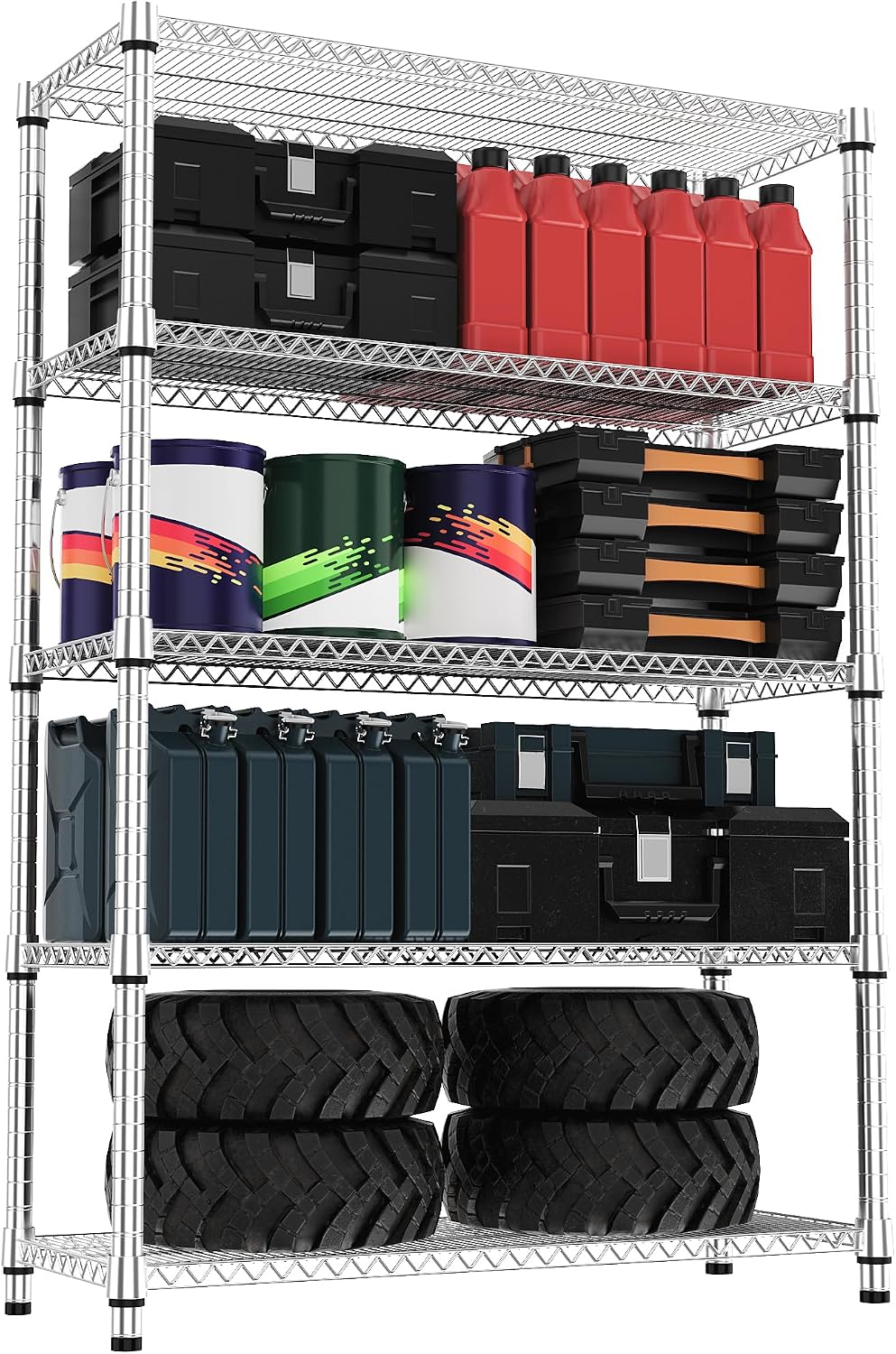 M MZG 5-Shelf Storage Shelves, Wire Shelving Heavy Duty Metal Storage Shelving Unit Adjustable Garage Shelving Rack Pantry Kitchen (Chrome, 4 Tier