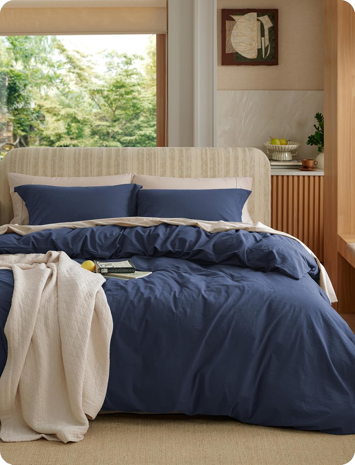 Bedsure 100% Washed Cotton Duvet Cover King Size - Sage Green Minimalist Bedding Set Linen Like - PureWoven Plain Simple and Soft Comforter Cover for