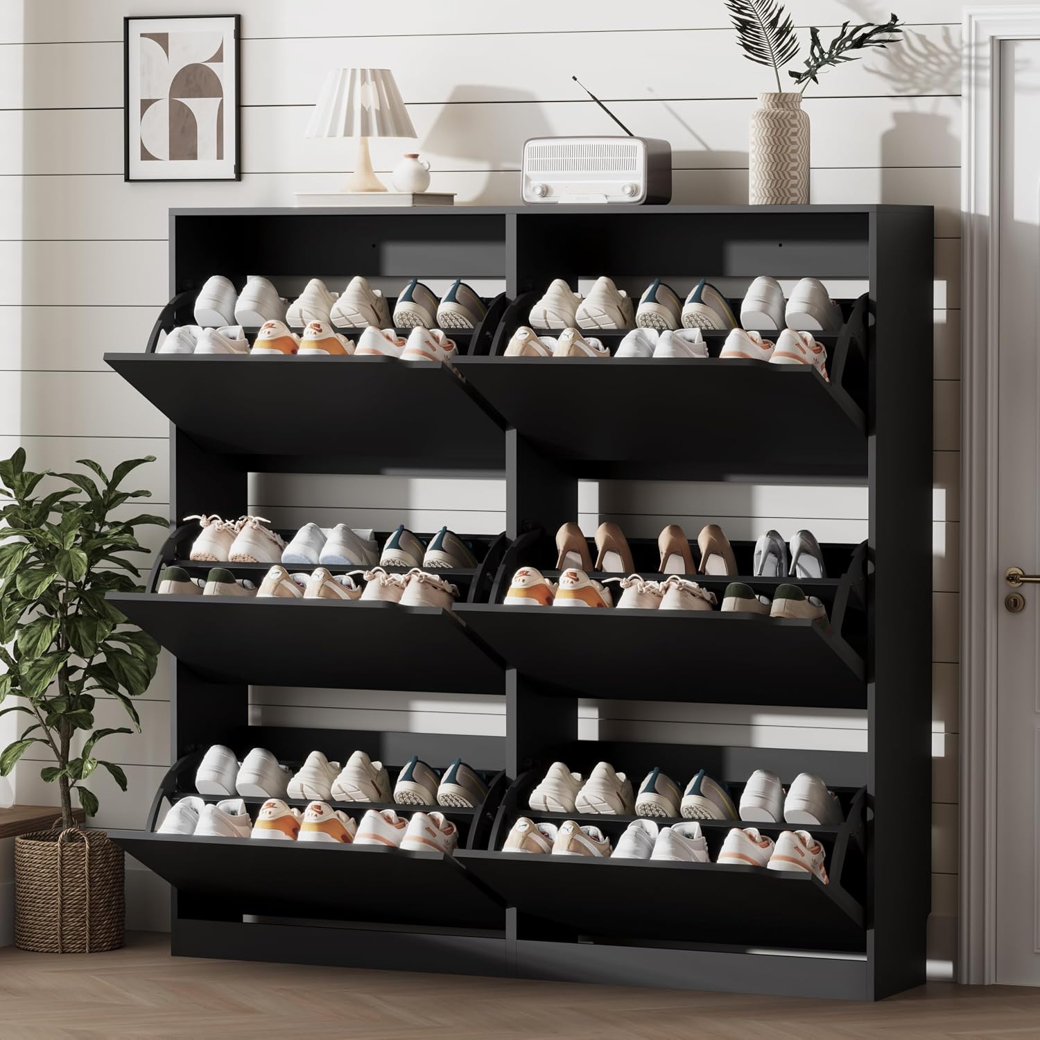 Shoe Storage Cabinet for Entryway with 3 Flip Drawers, Sturdy Wood Hidden Shoe Storage