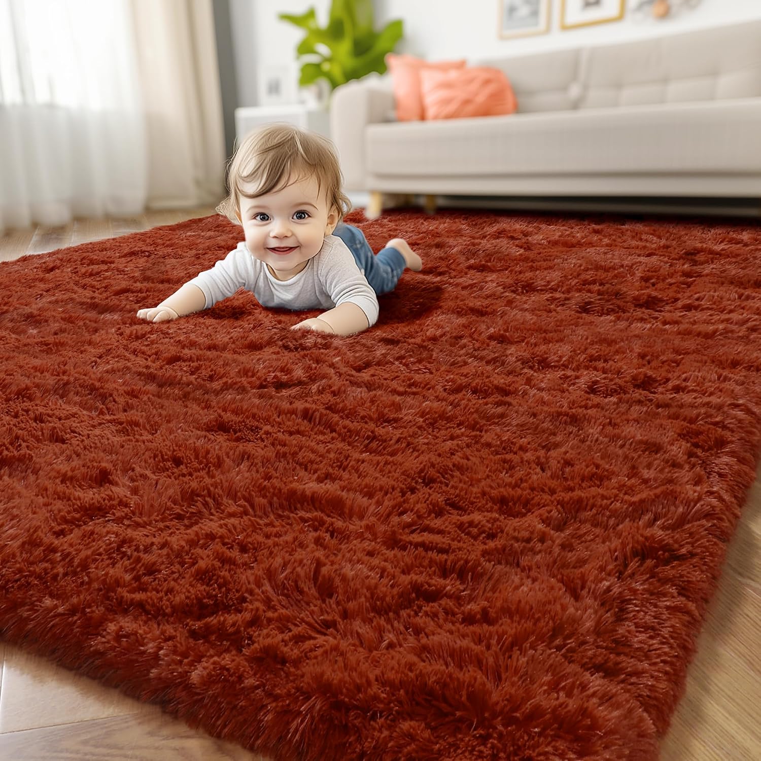 Amdrebio Grass Green Rugs for Living Room Bedroom Decor Aesthetic, 9x12 Large Fluffy Shag Area Rug for Kids Room Baby Nursery Teen Girls Boys