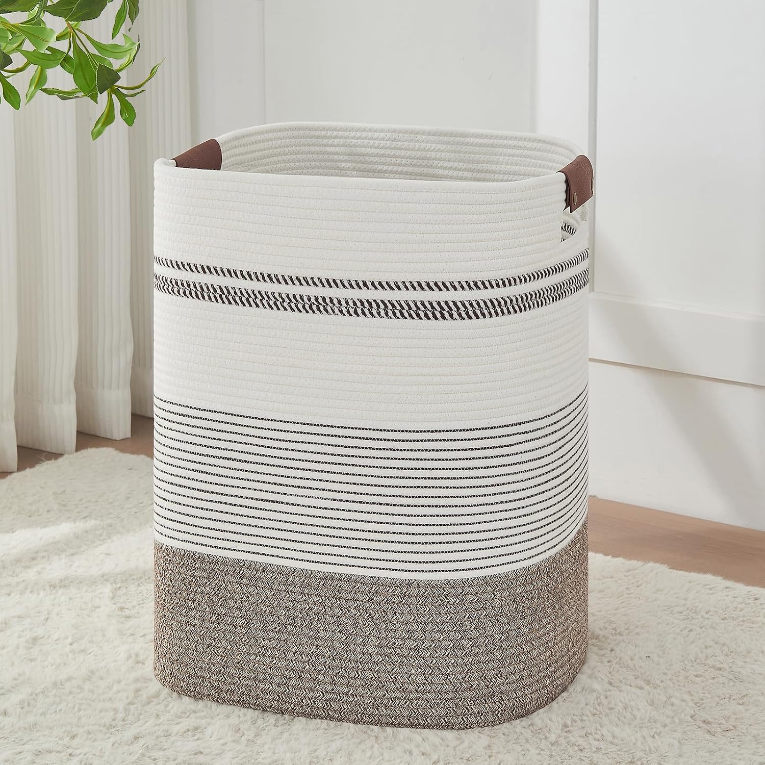 AINUOQI Large Laundry Hamper Basket, 85L Cotton Rope Woven Storage Bin for Blankets, Dirty Clothes Toys
