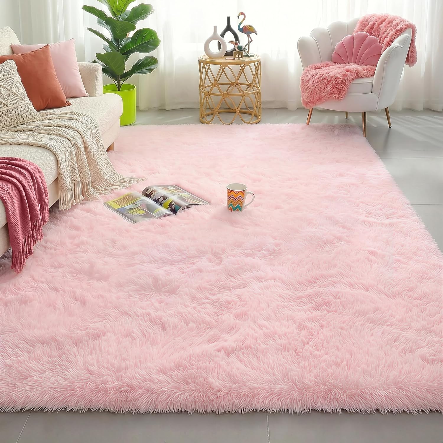 Amdrebio Grass Green Rugs for Living Room Bedroom Decor Aesthetic, 9x12 Large Fluffy Shag Area Rug for Kids Room Baby Nursery Teen Girls Boys
