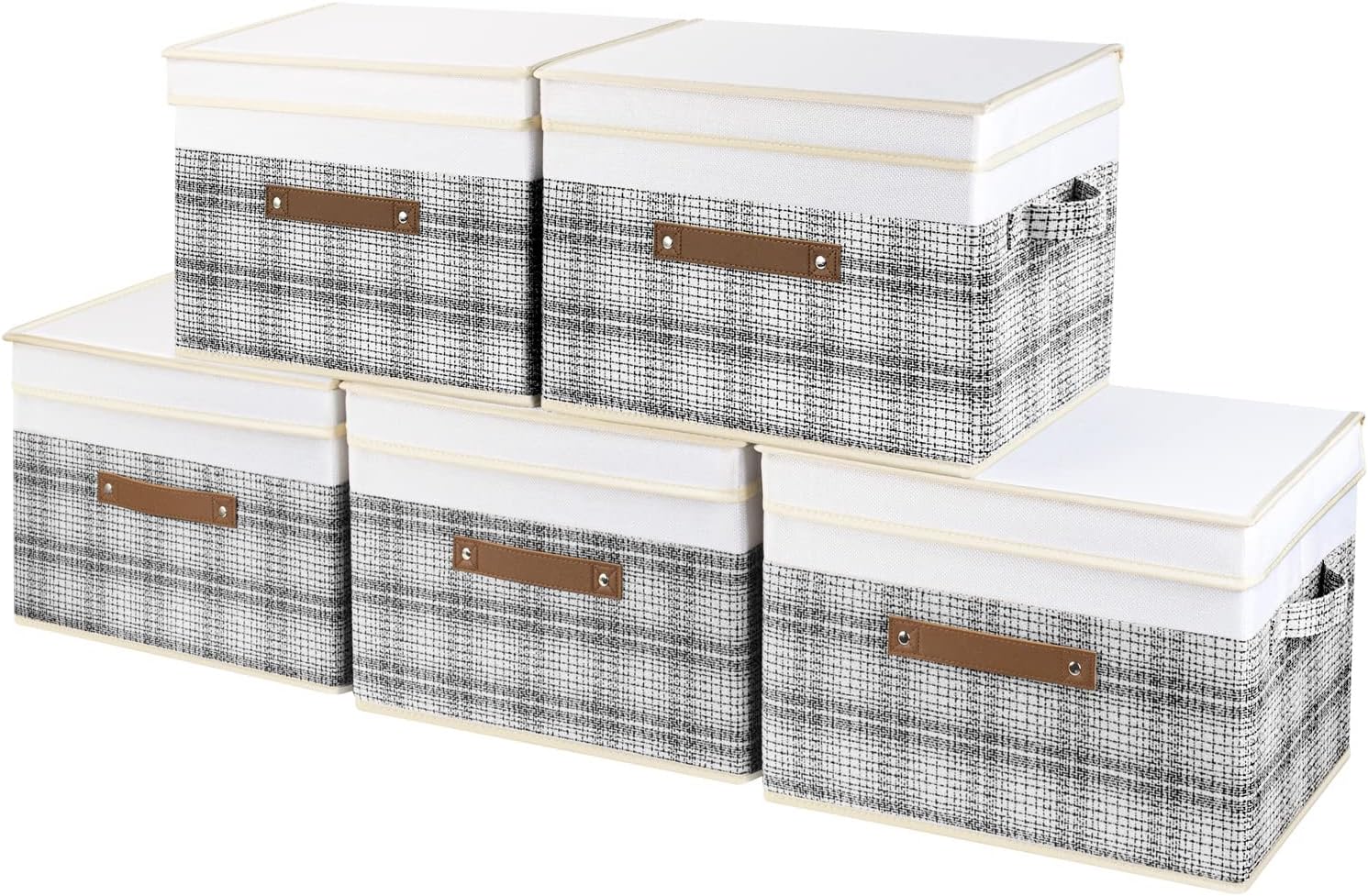 TYEERS Foldable Storage Boxes with Lids 5 Pack Fabric Storage Bins with Lids, Closet Organizers for Clothes Storage, Room Organization, Office Storage