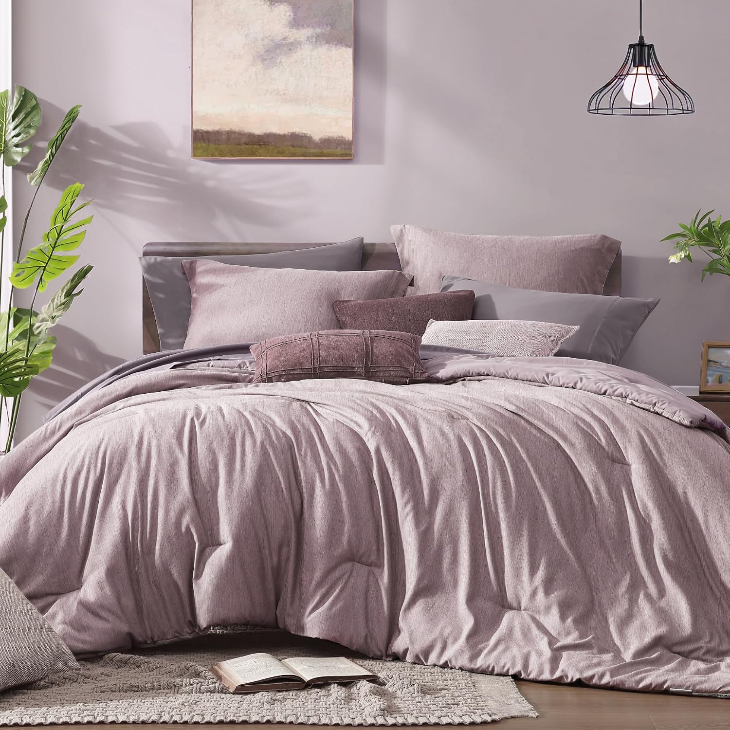 Monbix King Size Comforter Set, Olive Green King Bed Set Reversible, King Size Comforter Set 7 Pieces, Cationic Dyeing Bed in a Bag with Comforter