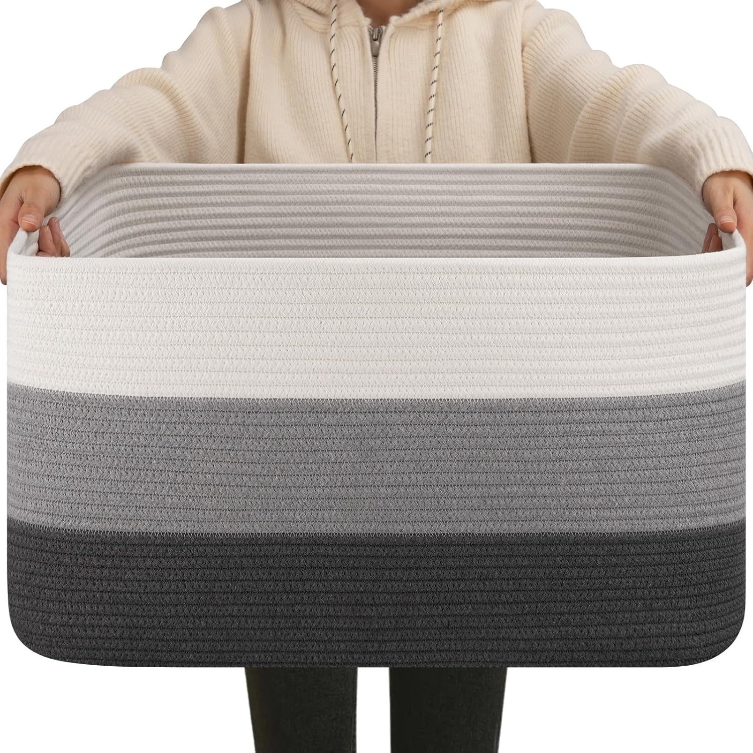 OIAHOMY Large Blanket Basket, 22"x17"x12" Laundry Baskets, Nursery Blanket Storage Living Room, Toy Storage With Handle