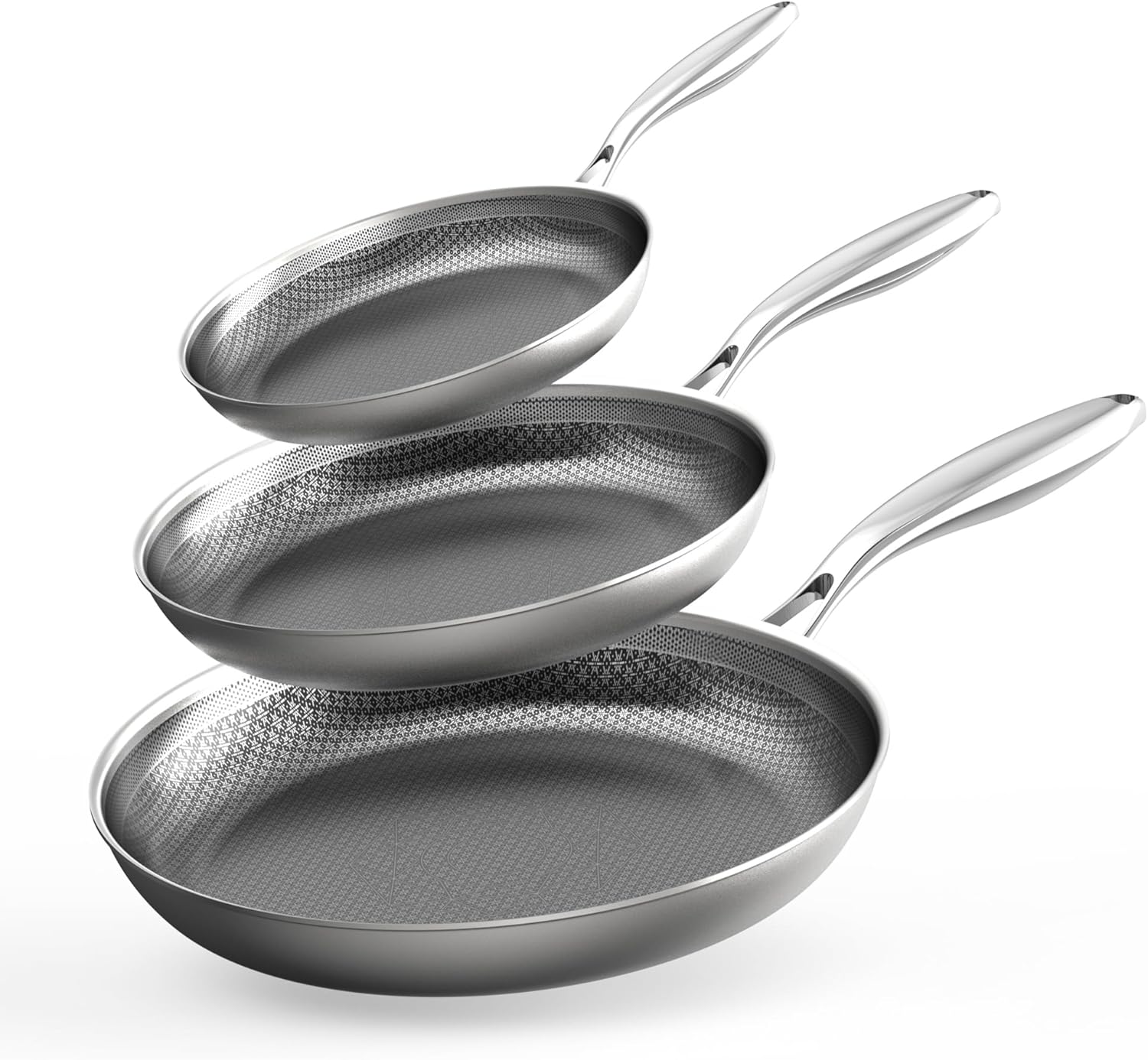 COOKER KING Stainless Steel Pans Set of 3 (8+10+12 Inch), Nonstick Induction Frying Pans, Chef's Pan, Skillets Dishwasher and Oven Safe