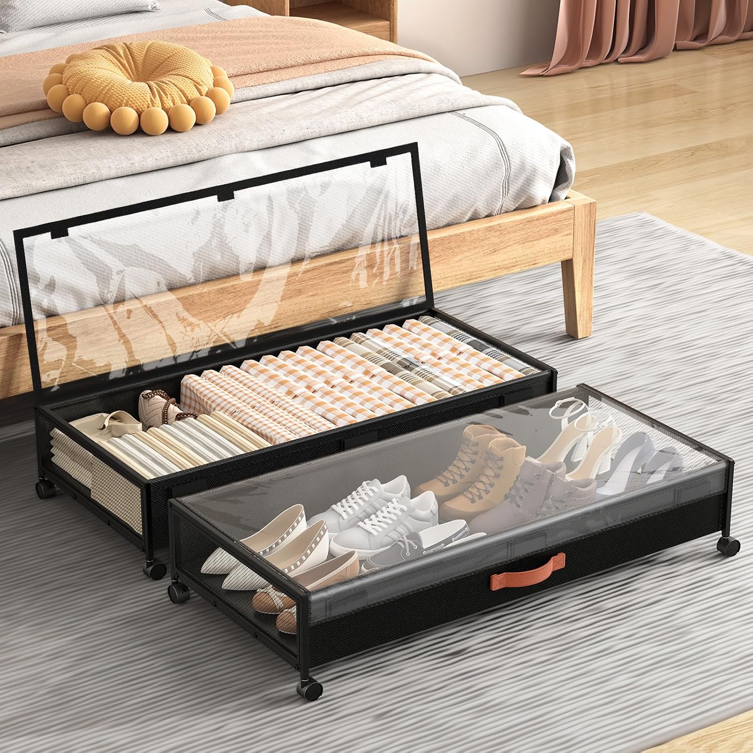 Eastherry Under Bed Storage Containers with Wheels Large Underbed Shoes Blankets Clothes Toy Storage Drawers for College Dorms Bedrooms Nursery, Black