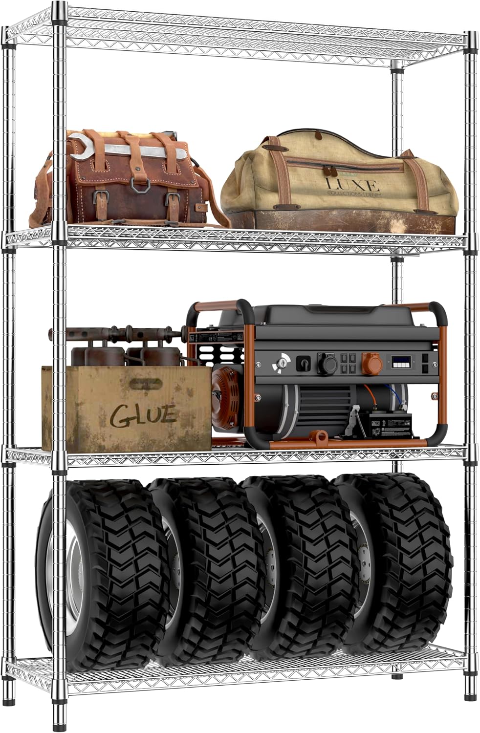 Garage Shelving Wide Storage Shelves 4 Tier Metal Shelves 3200 LBS Heavy Duty Adjustable Utility Shelf Rack Black 23.6" D x 53.1" W x 73.6" H