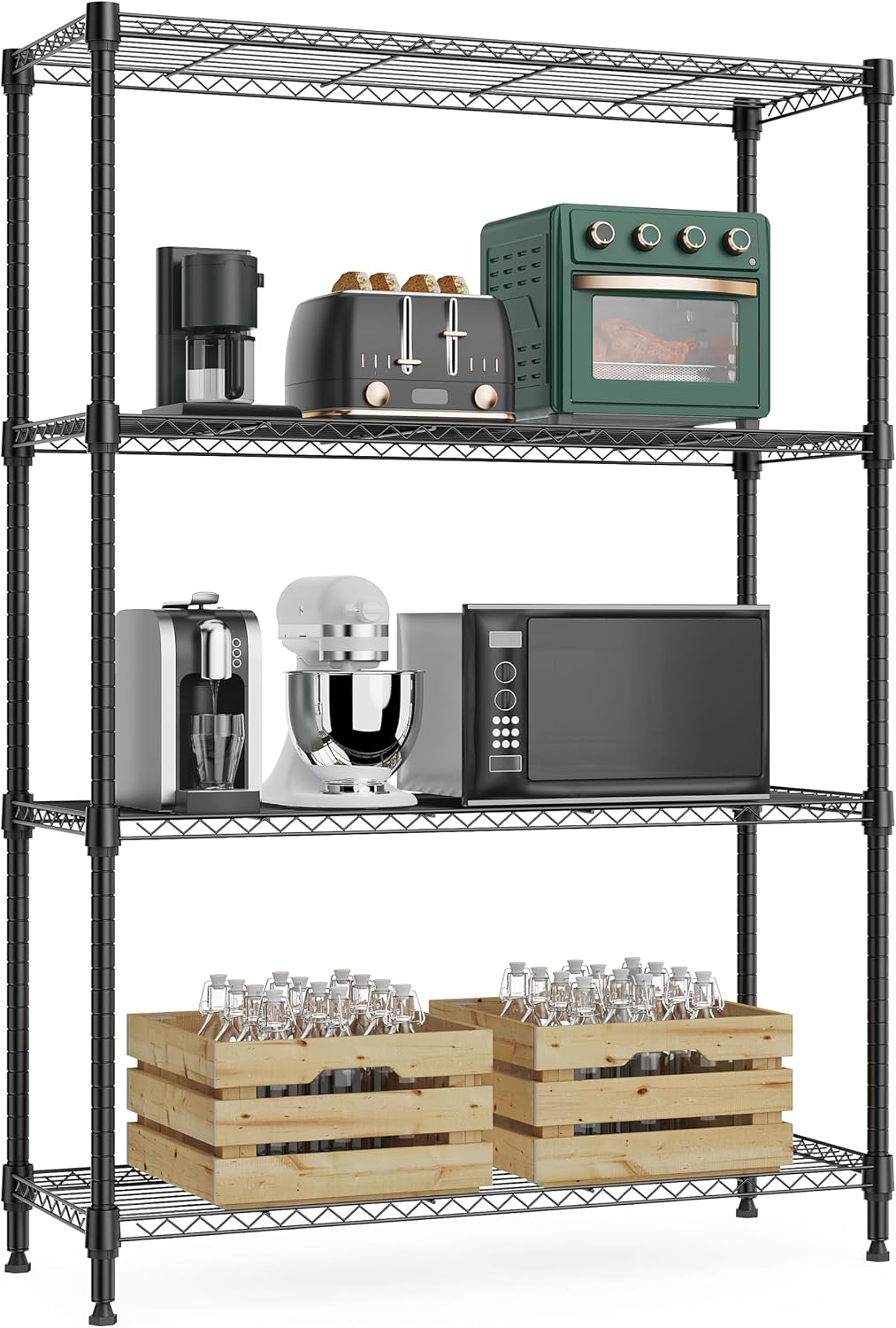 M MZG 1250 lbs 5 Tier Shelf Metal Storage Shelves Wire Rack Closet Organizers with Wheel for Garage Kitchen Bathroom Laundry Chrome 13.7" D x 23.6" W