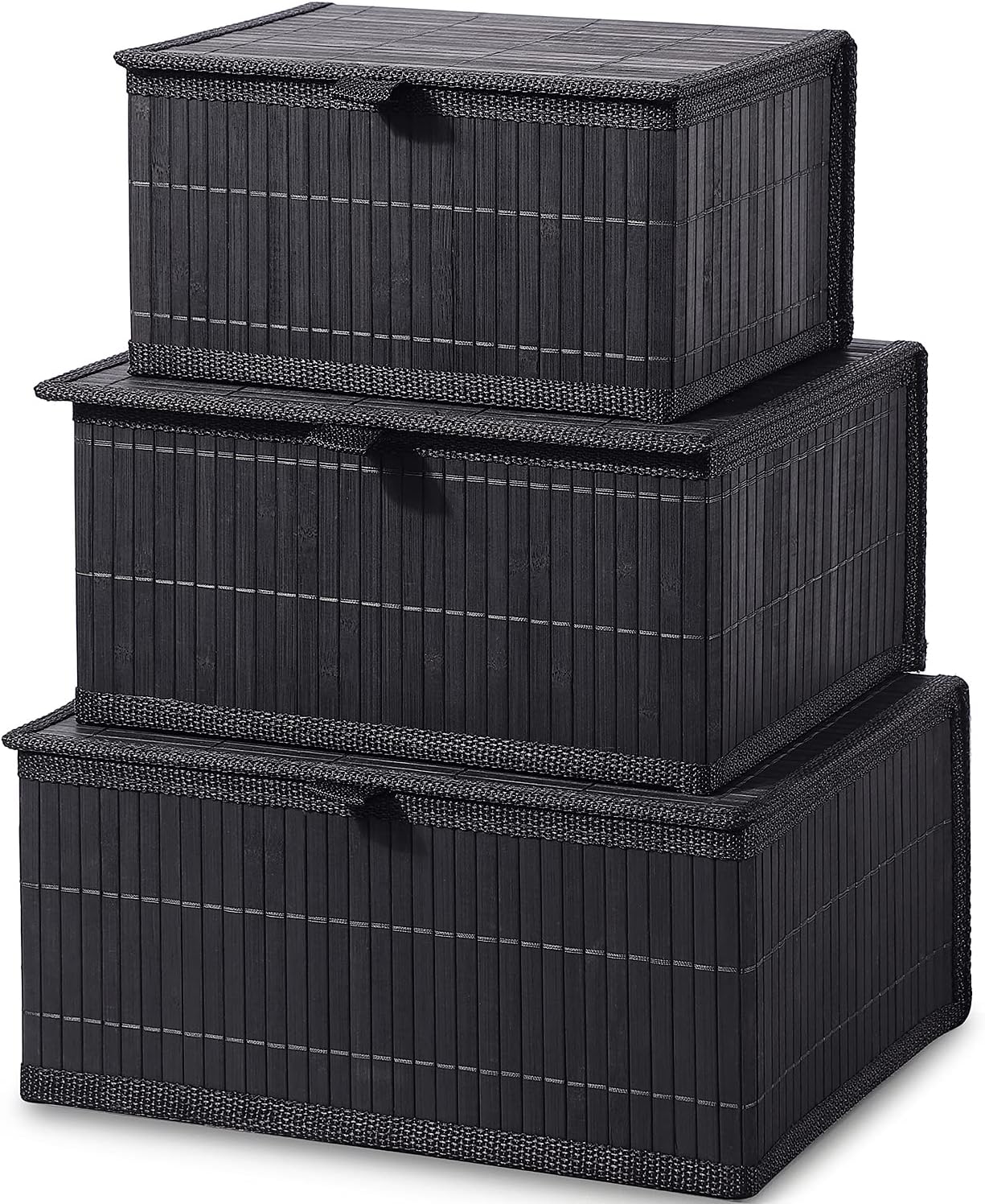 Honygebia Bamboo Decorative Storage Boxes - Set of 3 Woven Lined Storage Basket with Lids