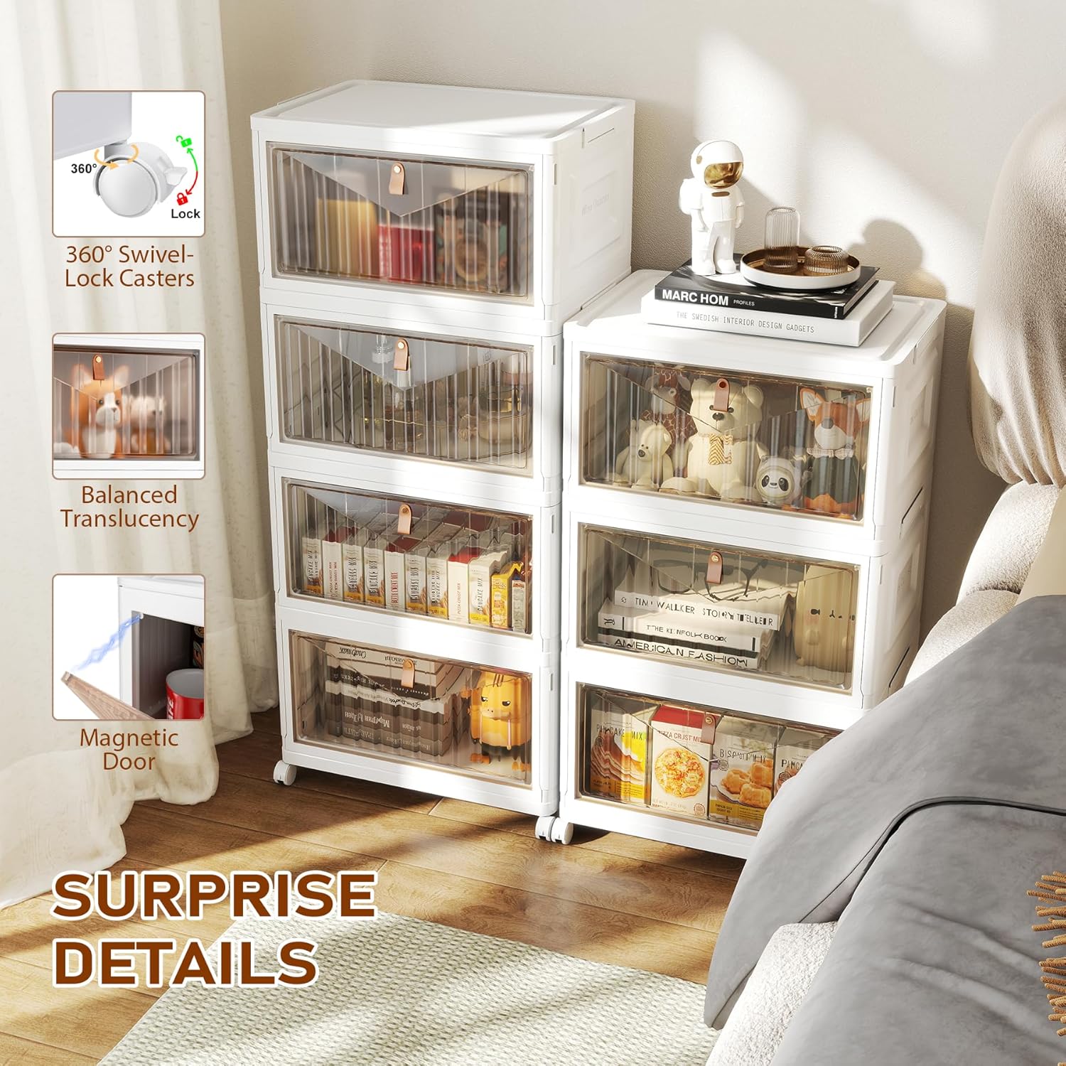 Wise Oannes Closet Organizers and storage, Storage cabinet with Wheels, Stackable Storage Bins with Wheels