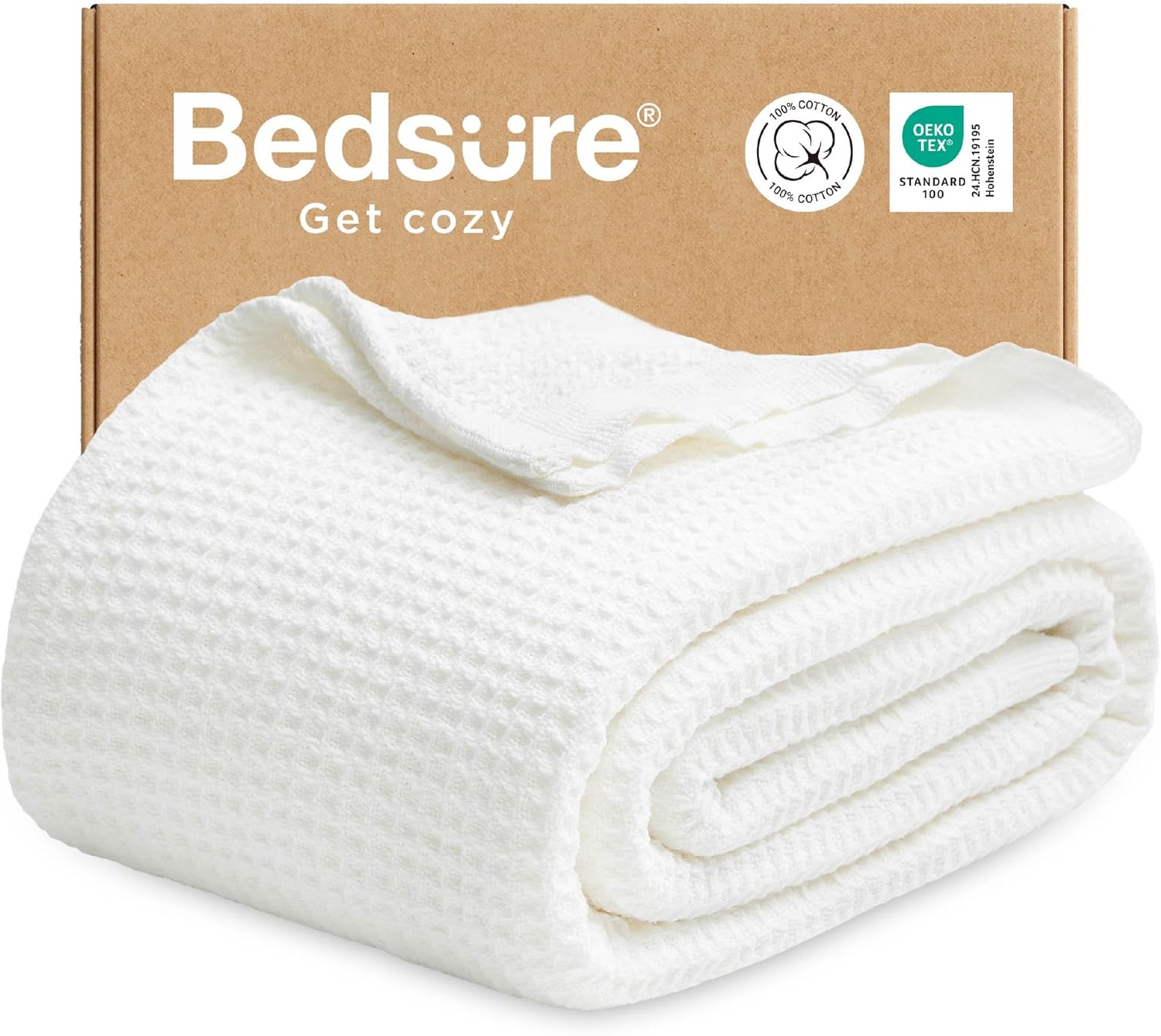 Bedsure 100% Cotton Blanket King Size for Bed - Cooling Breathable and Soft for Summer, Thick Cozy Waffle Weave Blanket Gifts for Women, White