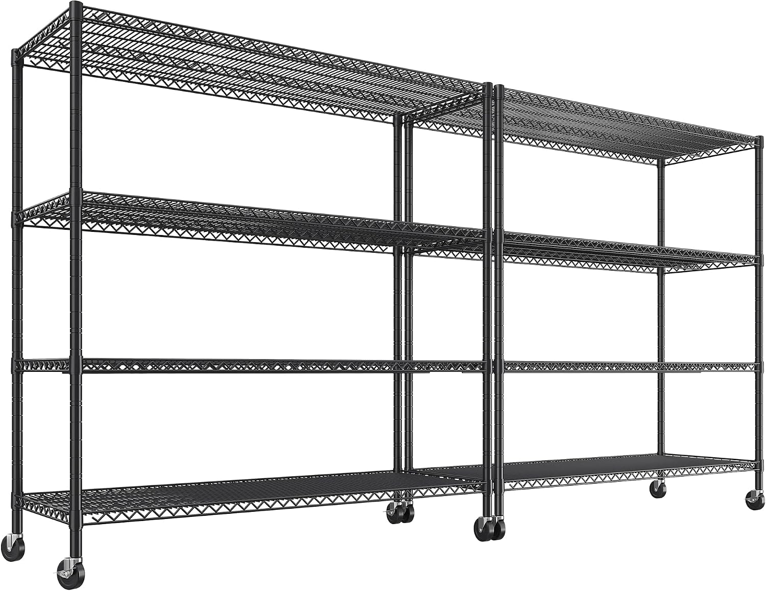 REIBII 2480LBS Capacity Heavy Duty Storage Shelves with Wheels, 1-Inch (25.4mm) Steel Tube, Adjustable Wire Shelving for Garage, Warehouse
