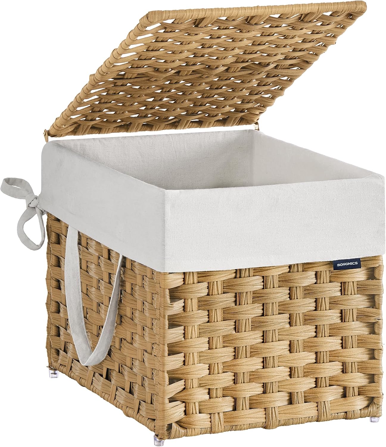SONGMICS Laundry Hamper with Lid, 23.8 Gallon (90 L) Synthetic Rattan Clothes Laundry Basket with Lid and Handles, Foldable, Removable Liner