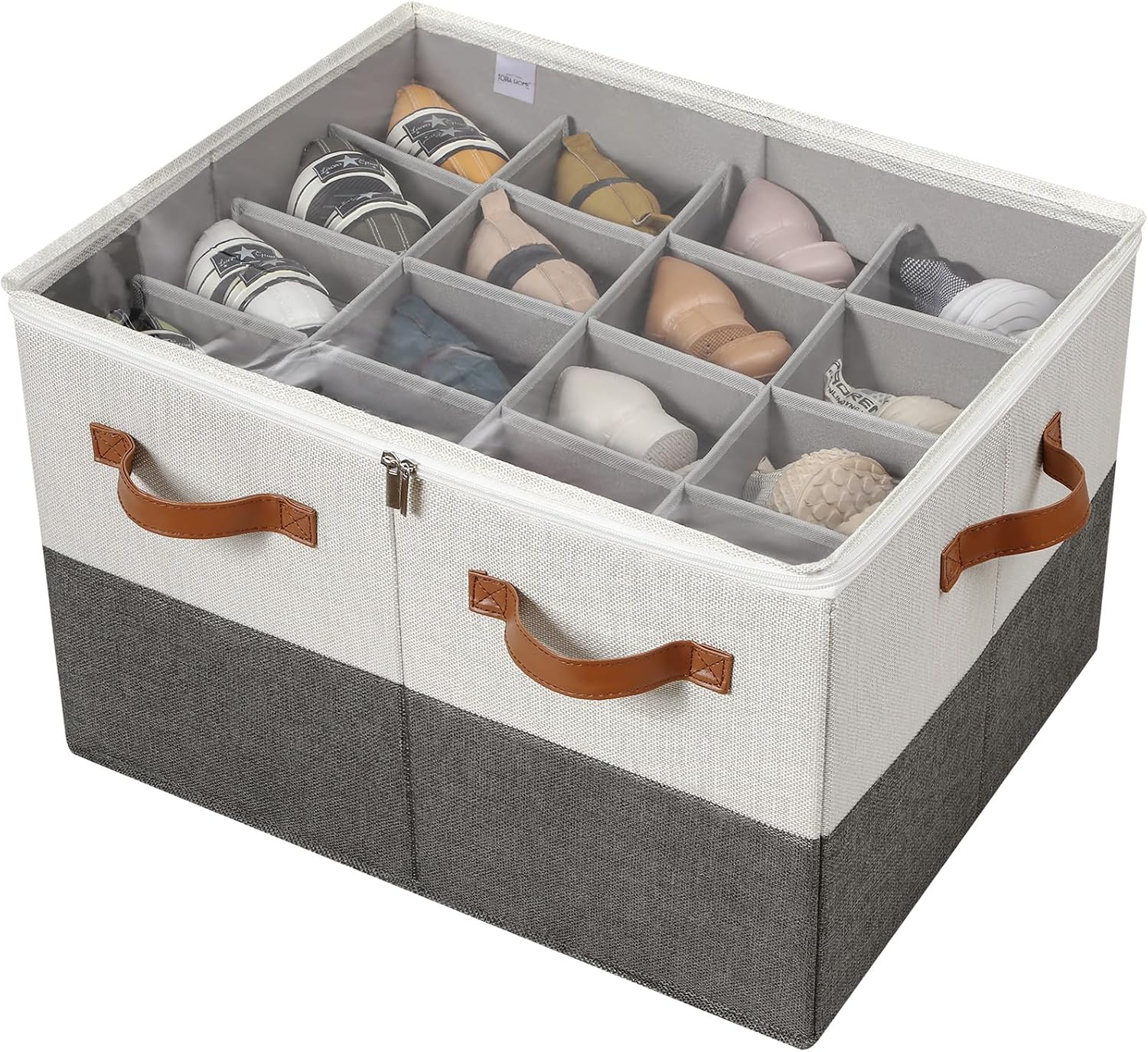 TOPIA HOME Shoe Organizer for Closet, Foldable Shoe Box with Adjustable Dividers and Clear Cover