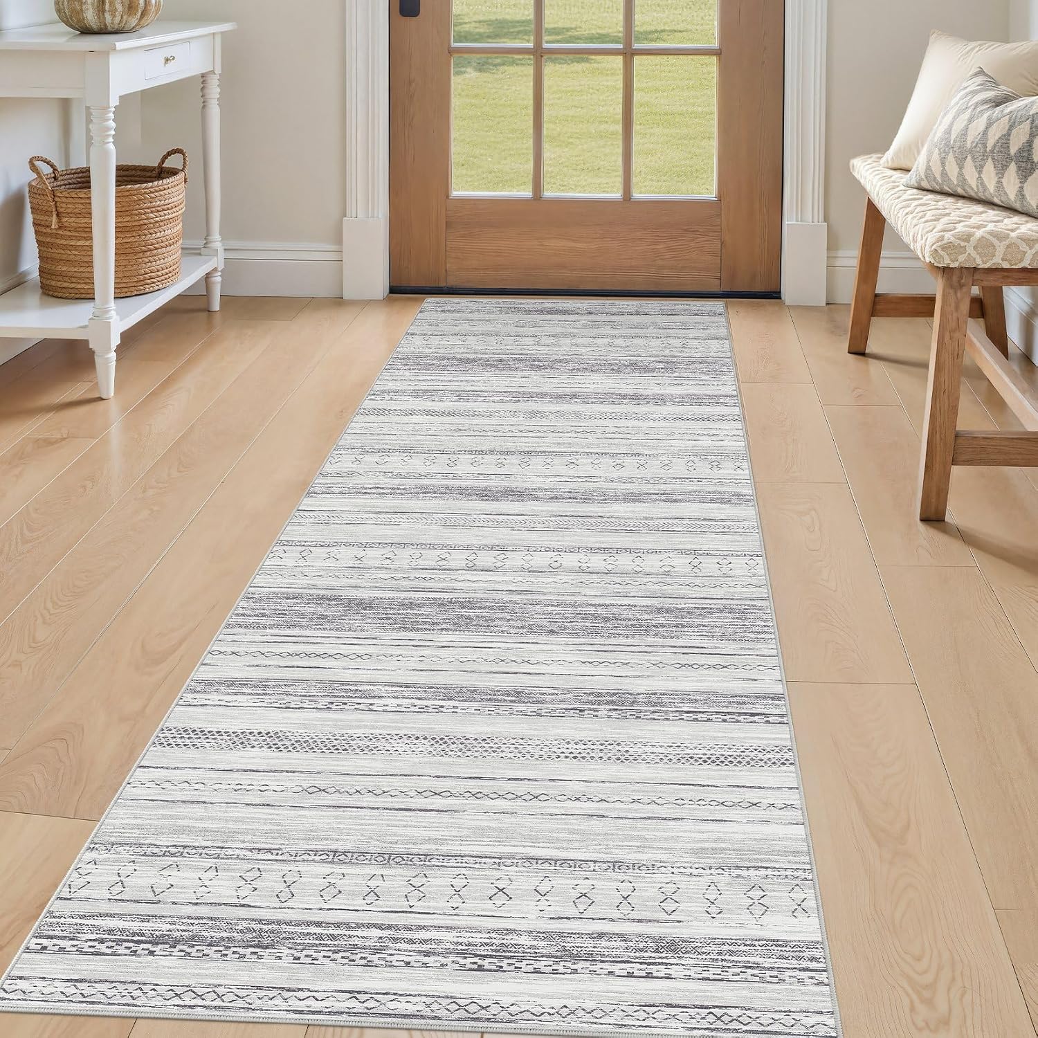 Tortania Area Rug Living Room Rugs - 10x12 Washable Large Soft Neutral Boho Moroccan Bohemian Farmhouse Rug Indoor Floor Carpet for Bedroom Under