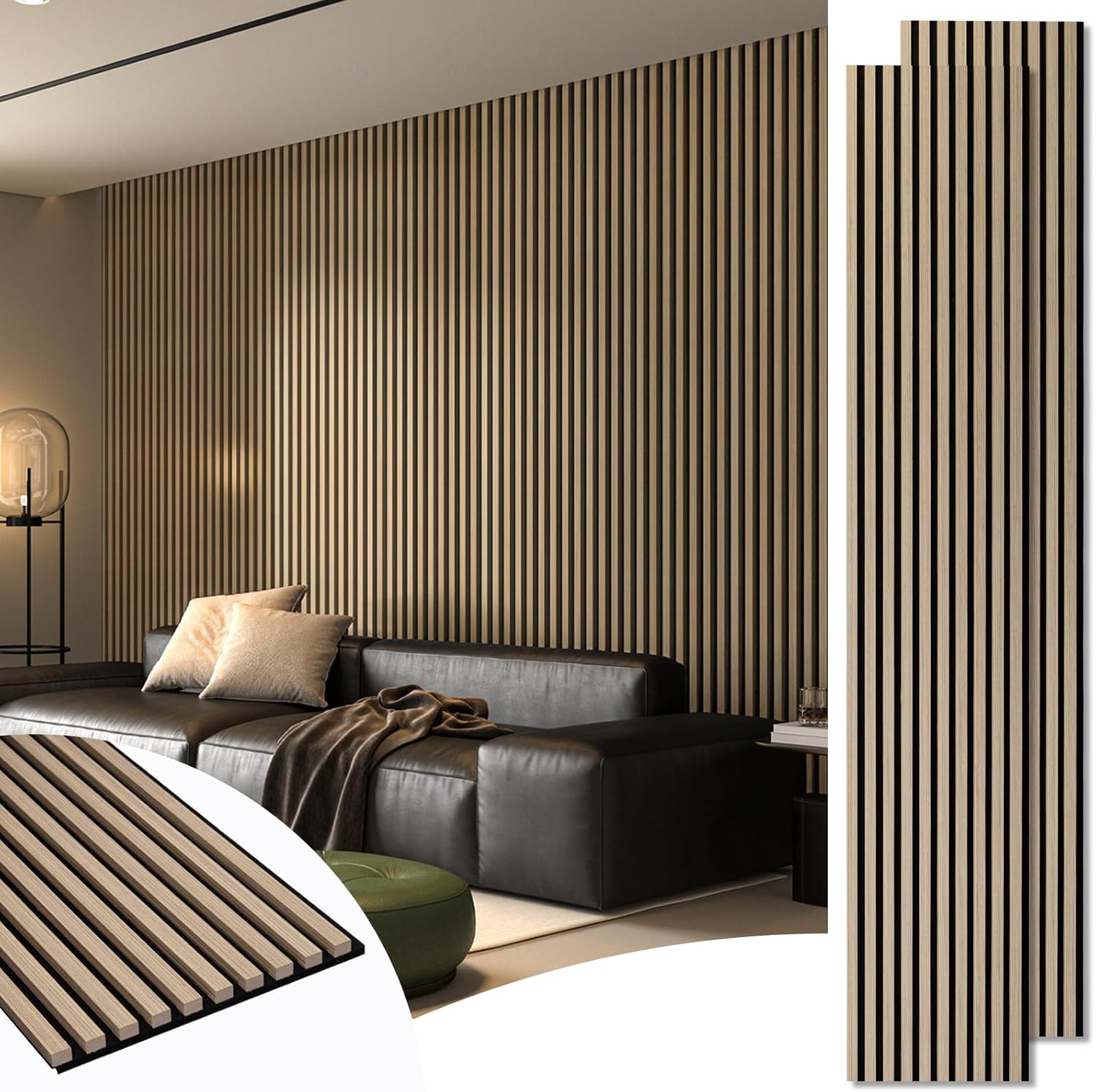 Art3d 2-Pack 108" x 12" Acoustic Wood Panels for Wall, Soundproof Wood Slat Panel for Wall and Ceiling