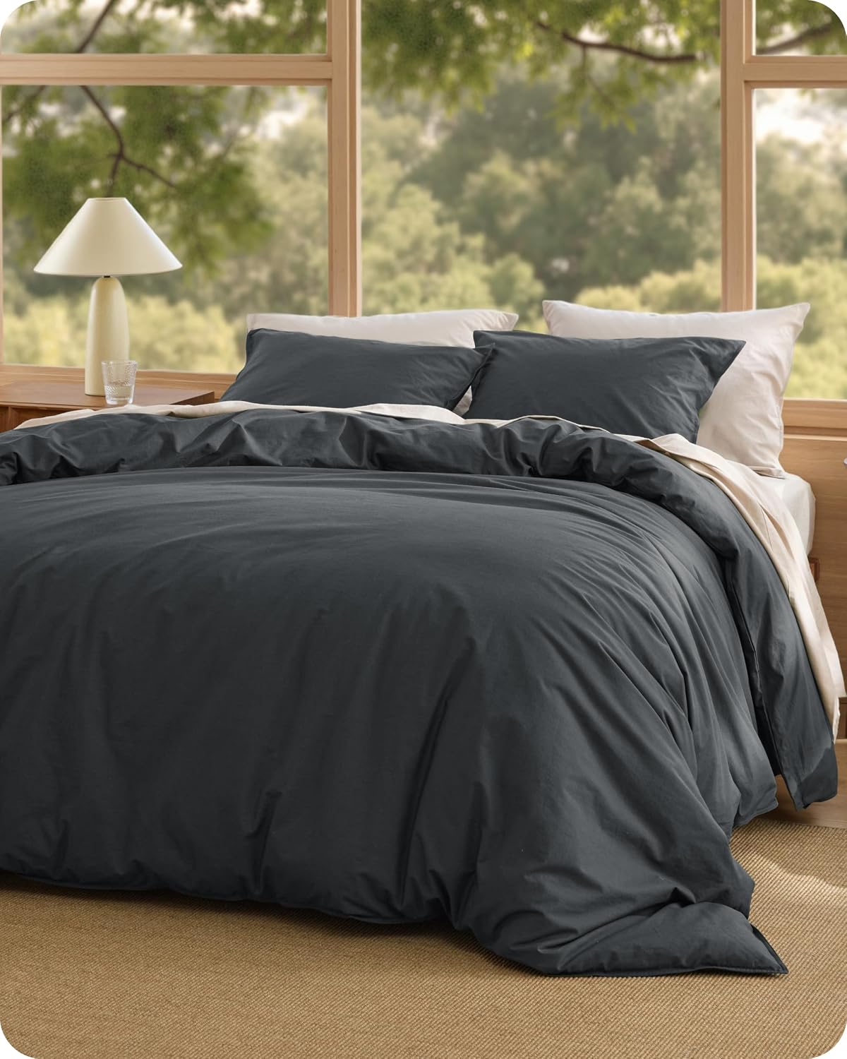 Bedsure 100% Washed Cotton Duvet Cover King Size - Sage Green Minimalist Bedding Set Linen Like - PureWoven Plain Simple and Soft Comforter Cover for
