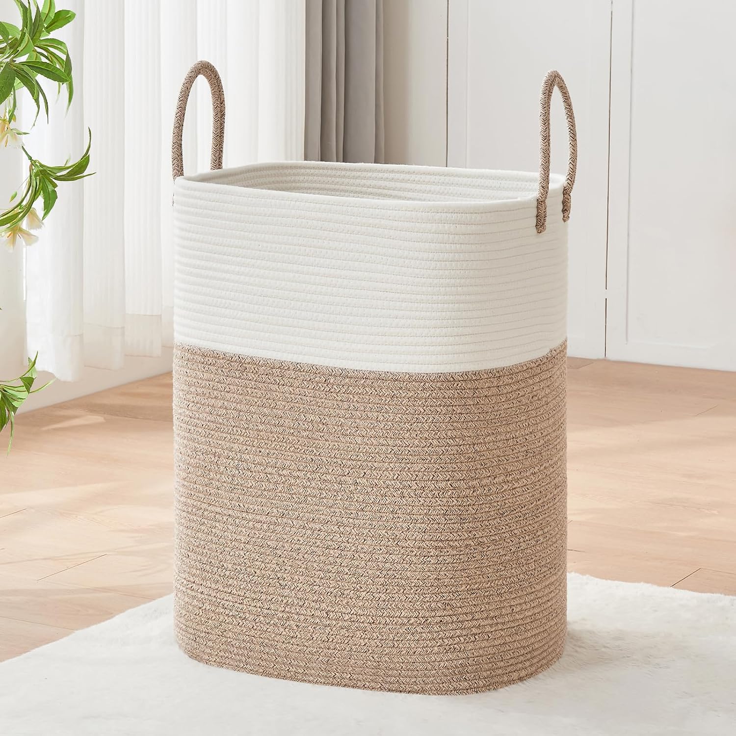 AINUOQI Large Laundry Hamper Basket, 85L Cotton Rope Woven Storage Bin for Blankets, Dirty Clothes Toys