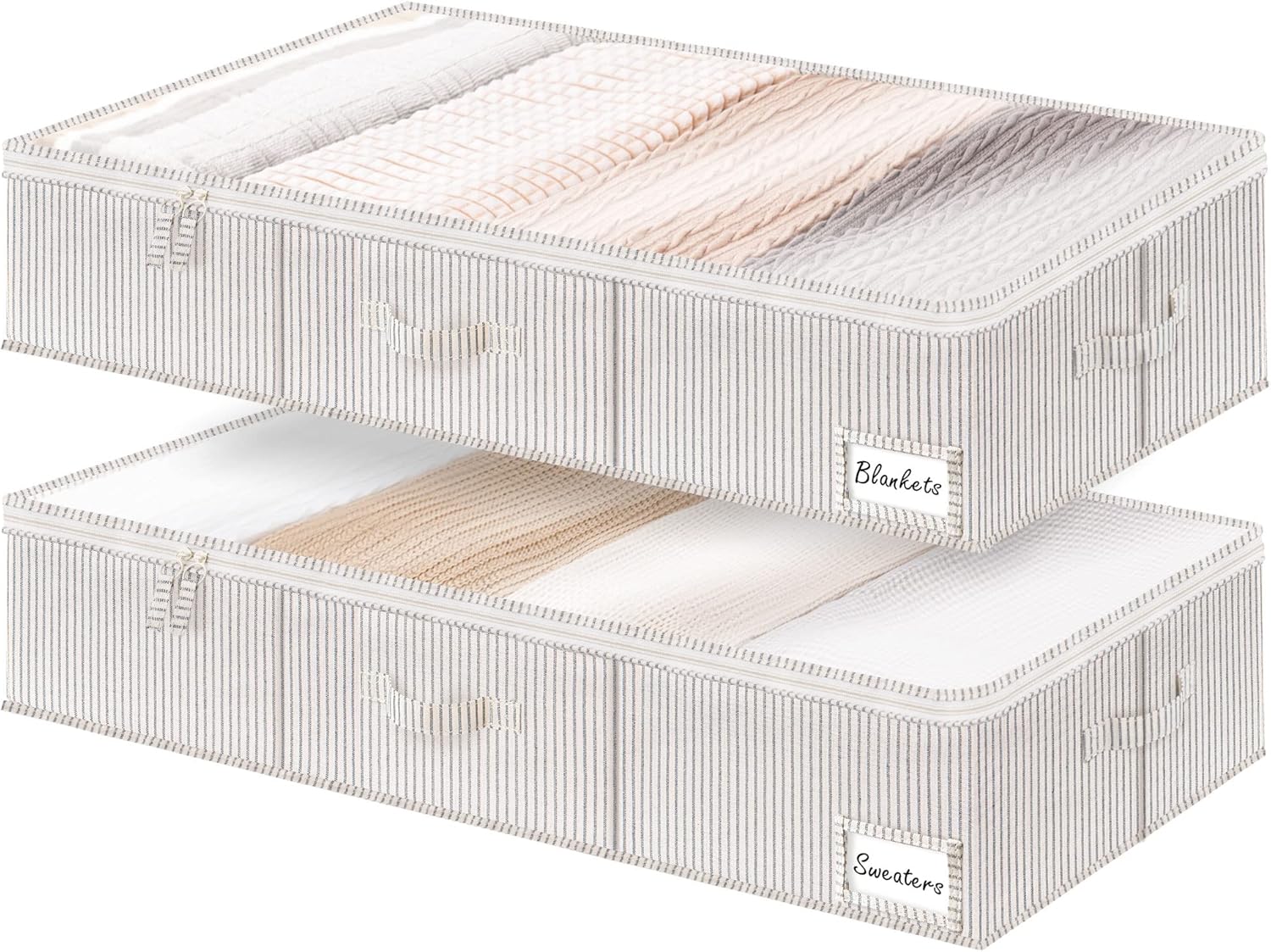 StorageWorks Large Under Bed Storage Containers with Handles and Label Holder, 2 Pack Ultra-thick Fabric Underbed Bins, Closet Organizer for Clothes