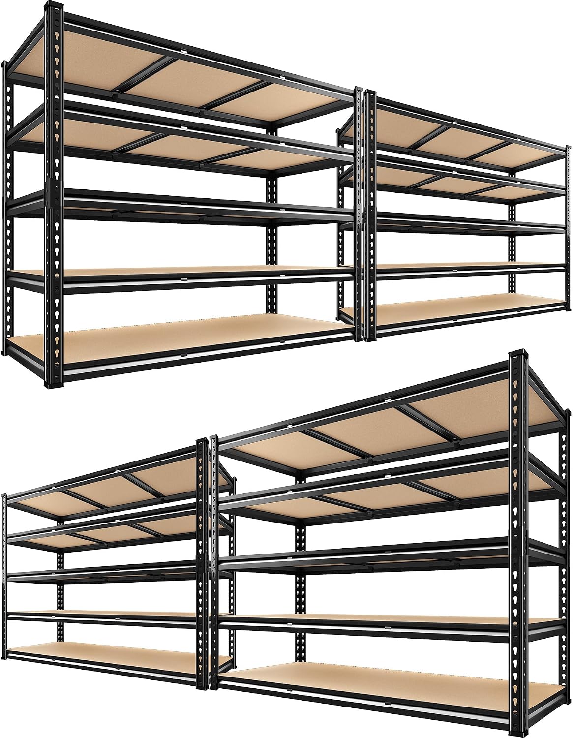 REIBII 3080LBS Garage Shelving for Warehouse, 5 Tier Heavy Duty Shelving, 48"W x 24"D x 72"H, 5-Tier Adjustable Shelves, Freestanding