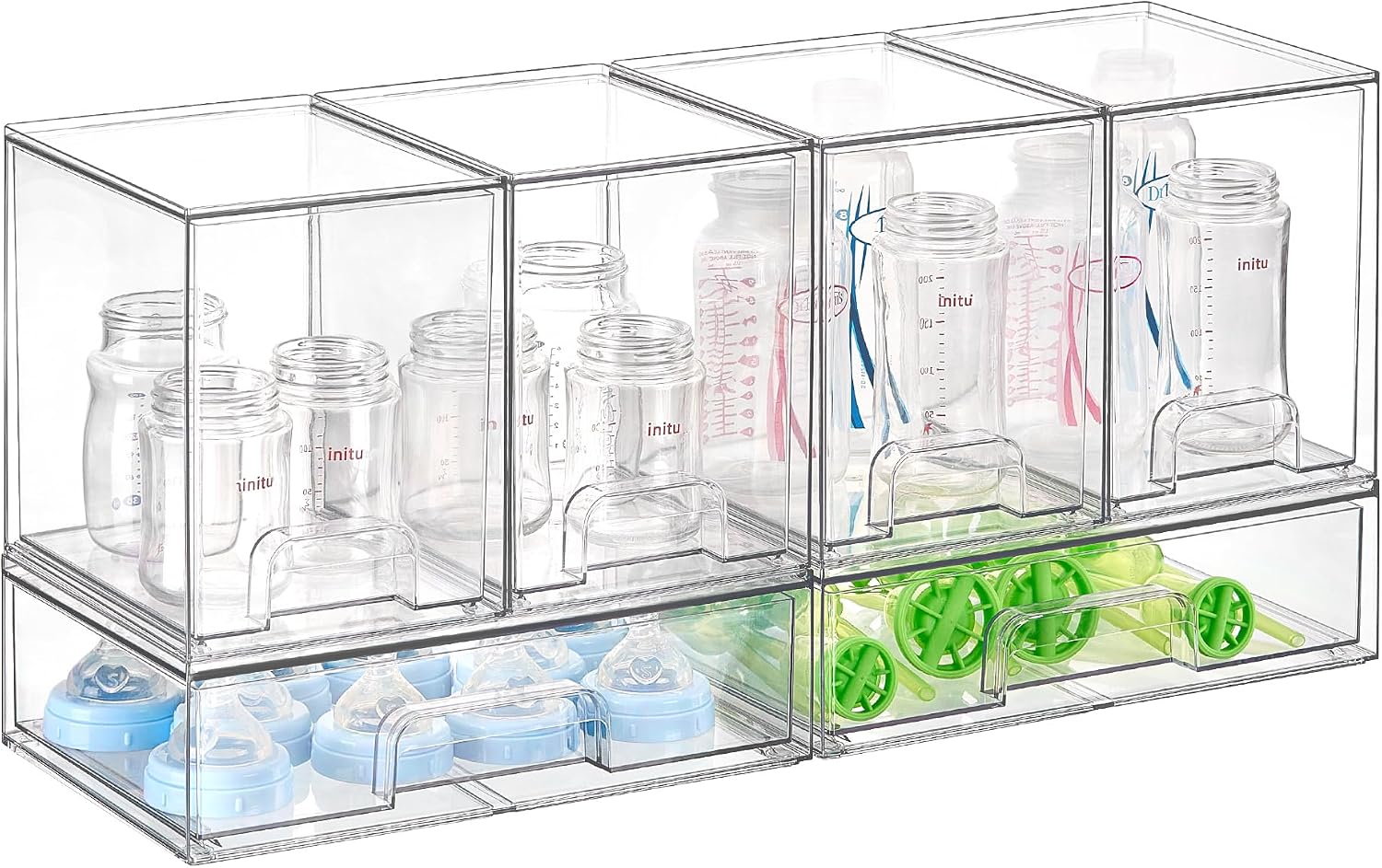 Vtopmart Stackable Storage Drawers Set of 6, Clear Plastic Organizer Bins for Bathroom Supplies, for Cabinet, Shelf, Pantry, Laundry Room Organization
