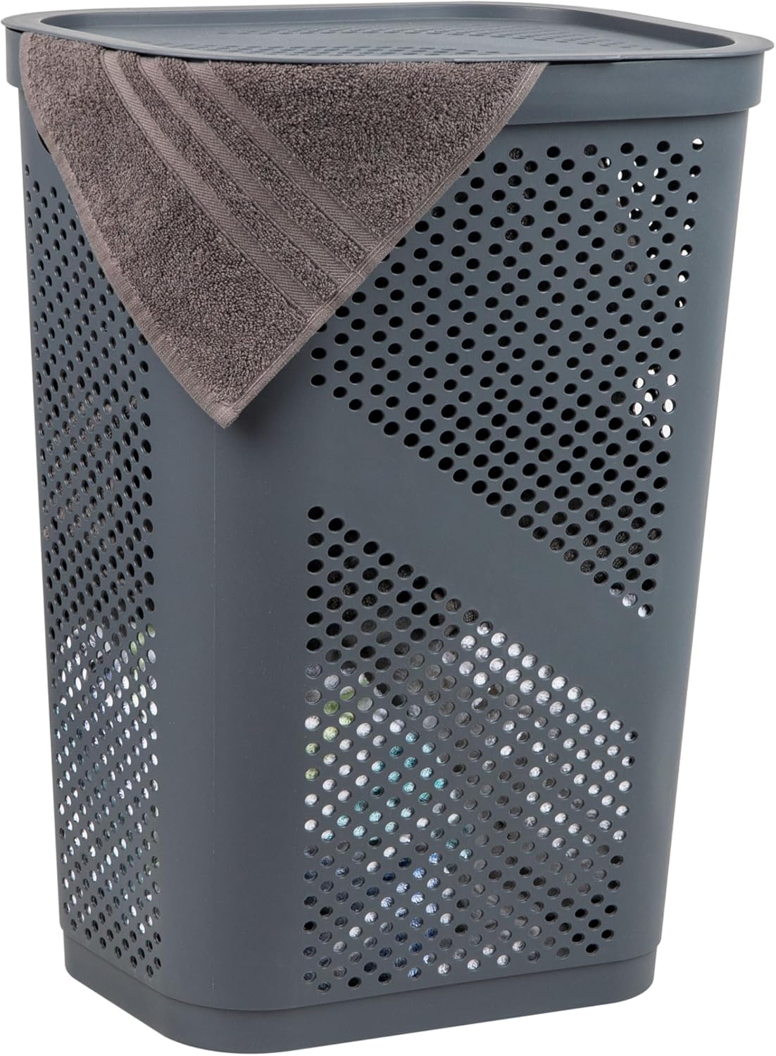 Mind Reader 60L Slim Laundry Hamper, Clothes Basket, Lid, Ventilated, Plastic, Set of 2, Tan