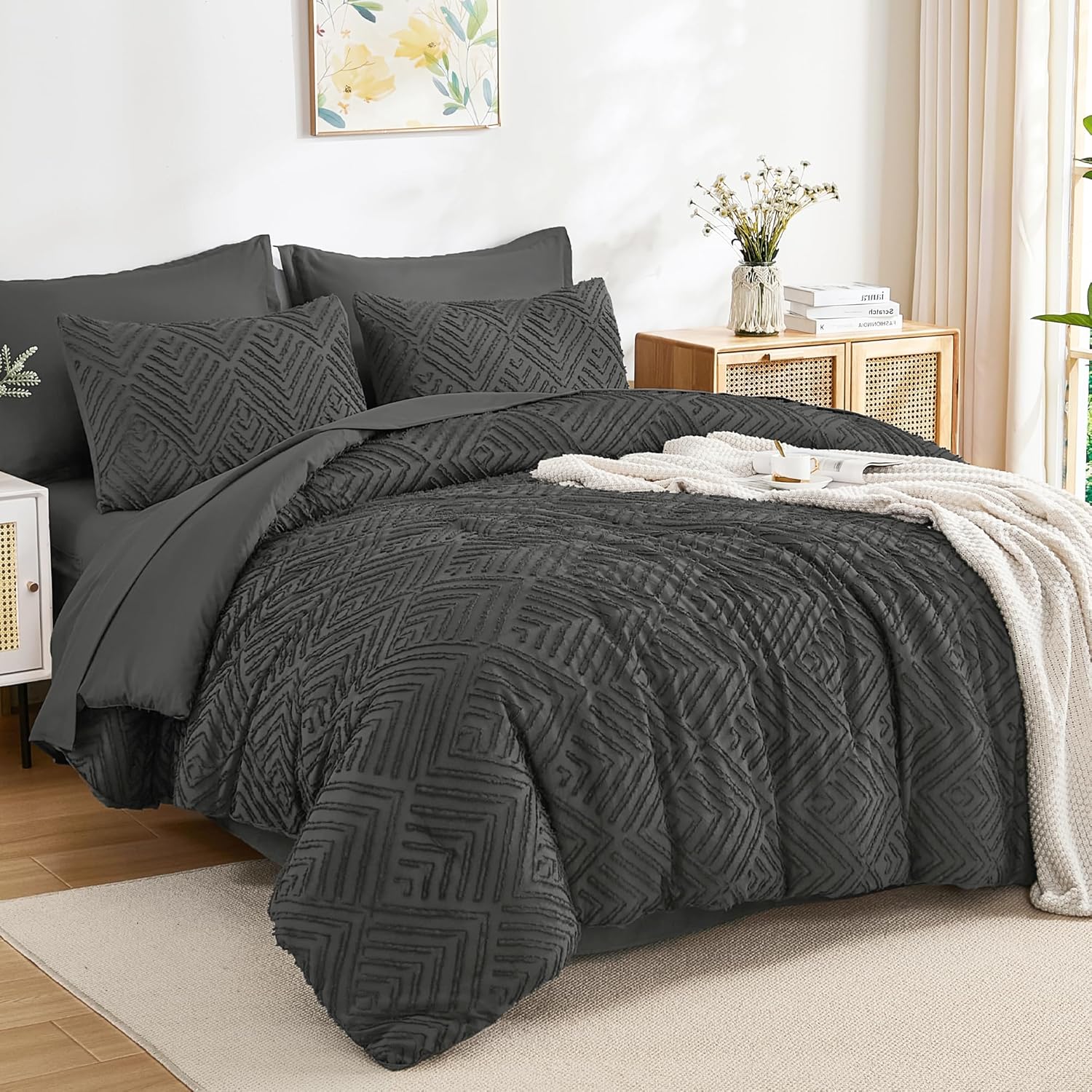 Andency King Size Comforter Set Burnt Orange - 7 Pieces Bed in a Bag King Boho Terracotta Bedding Comforter Sets, Rust Tufted Bed Set with Comforter
