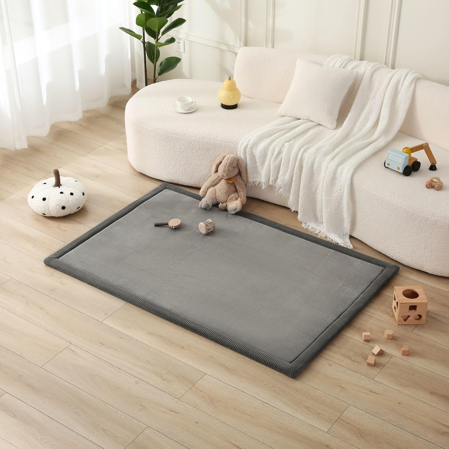 Hakuna Matte CloudSoft Mat for Floor 60" x 80" Beige, Coral Velvet high-density foam Rug - Non-Slip, Water-Resistant