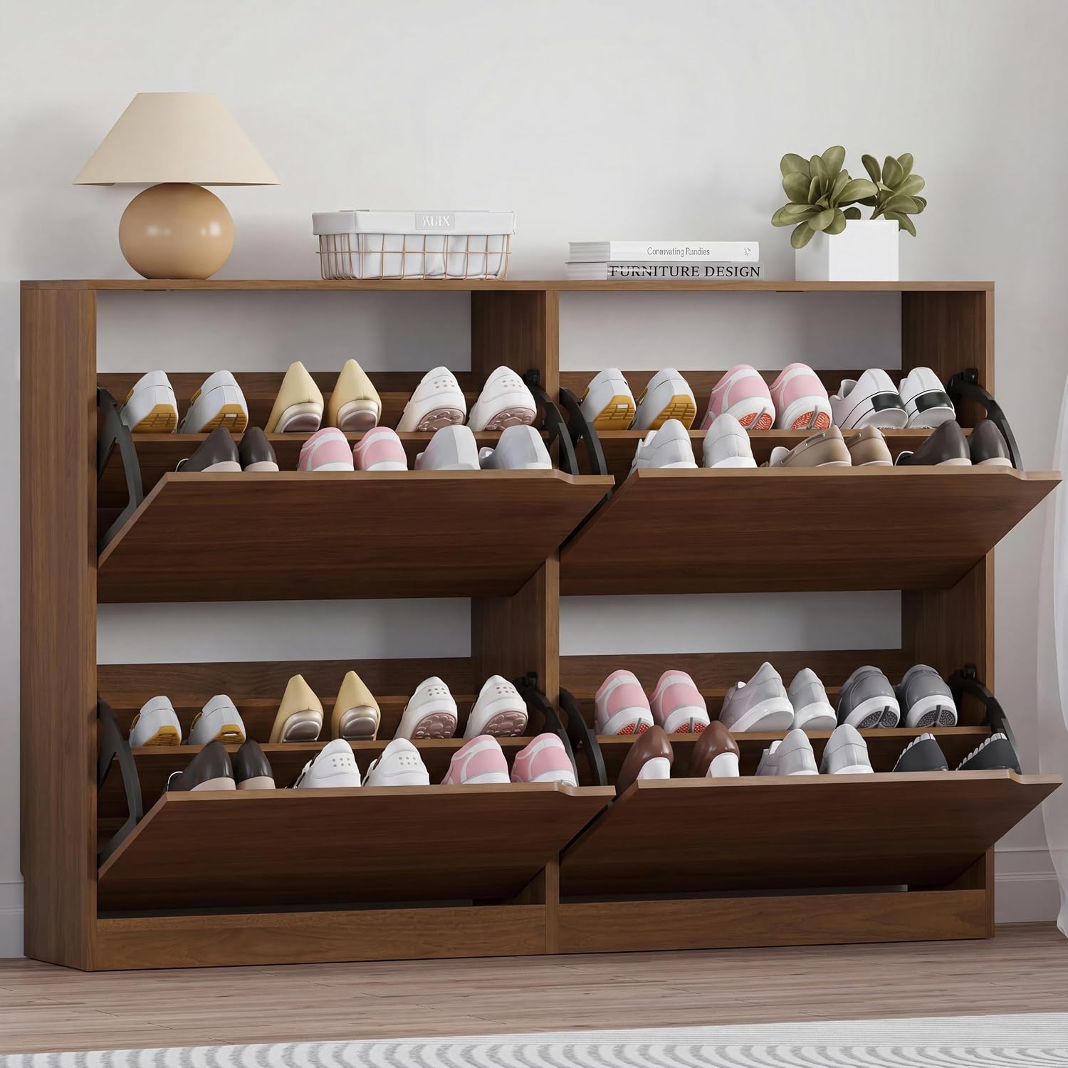 BORNOON Shoe Cabinet with 3 Flip Drawers, Hidden Wood Shoe Cabinet, Freestanding Shoe Storage Cabinet for Entryway Hallway.White. 47.2" H*31.5" W*9