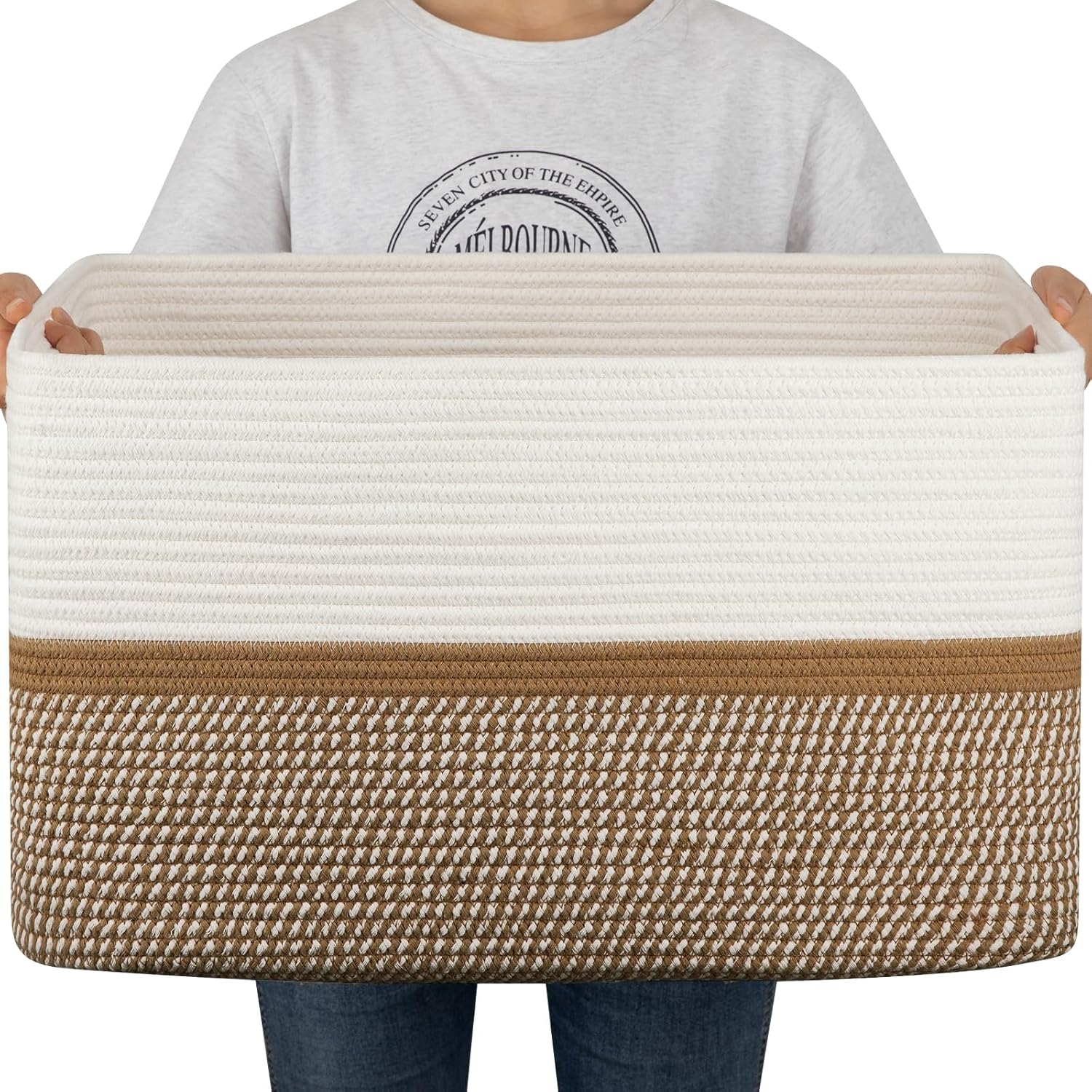OIAHOMY Large Blanket Basket, 22"x17"x12" Laundry Baskets, Nursery Blanket Storage Living Room, Toy Storage With Handle