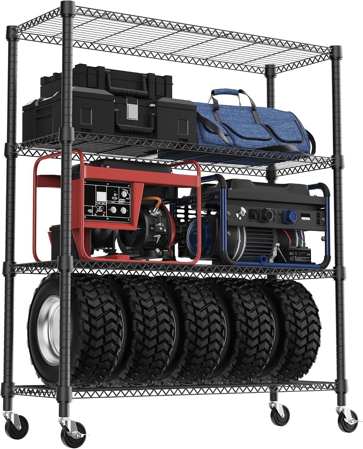 M MZG 5-Shelf Storage Shelves, Wire Shelving Heavy Duty Metal Storage Shelving Unit Adjustable Garage Shelving Rack Pantry Kitchen (Chrome, 4 Tier