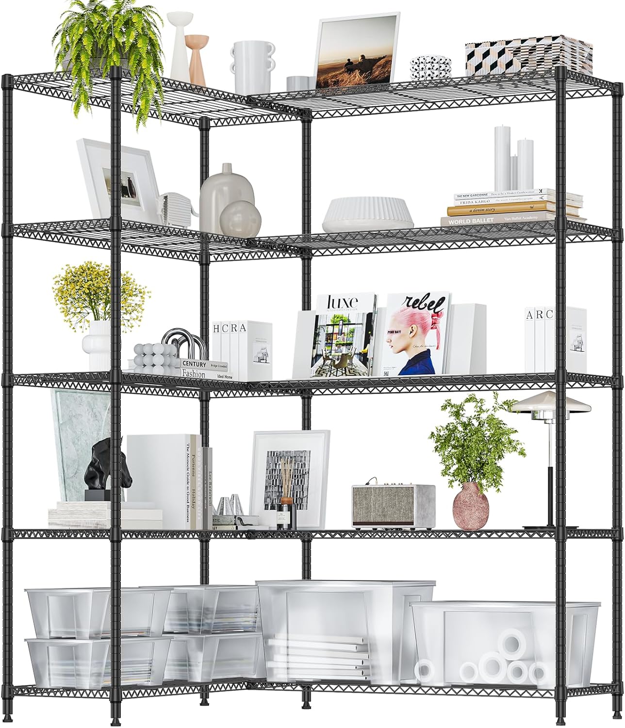 Garage Shelving Wide Storage Shelves 4 Tier Metal Shelves 3200 LBS Heavy Duty Adjustable Utility Shelf Rack Black 23.6" D x 53.1" W x 73.6" H