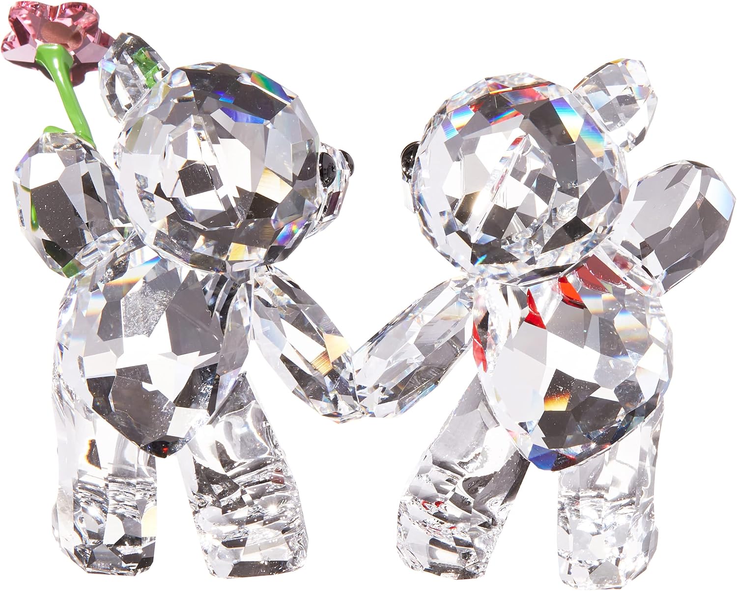SWAROVSKI Kris Bears Happy Together Figurine Set, Clear Swarovski Crystal with a Red Heart and Pink Flower Accent