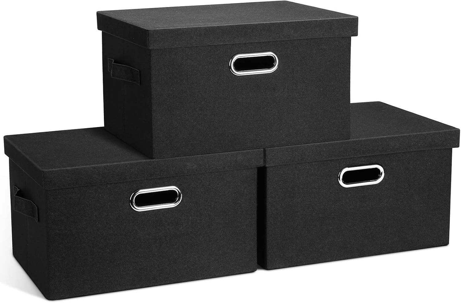 Graciadeco Large Quart Collapsible Stackable Storage Bins with Lids, 3 Packs Beige Linen Fabric Closet Boxes with Lids
