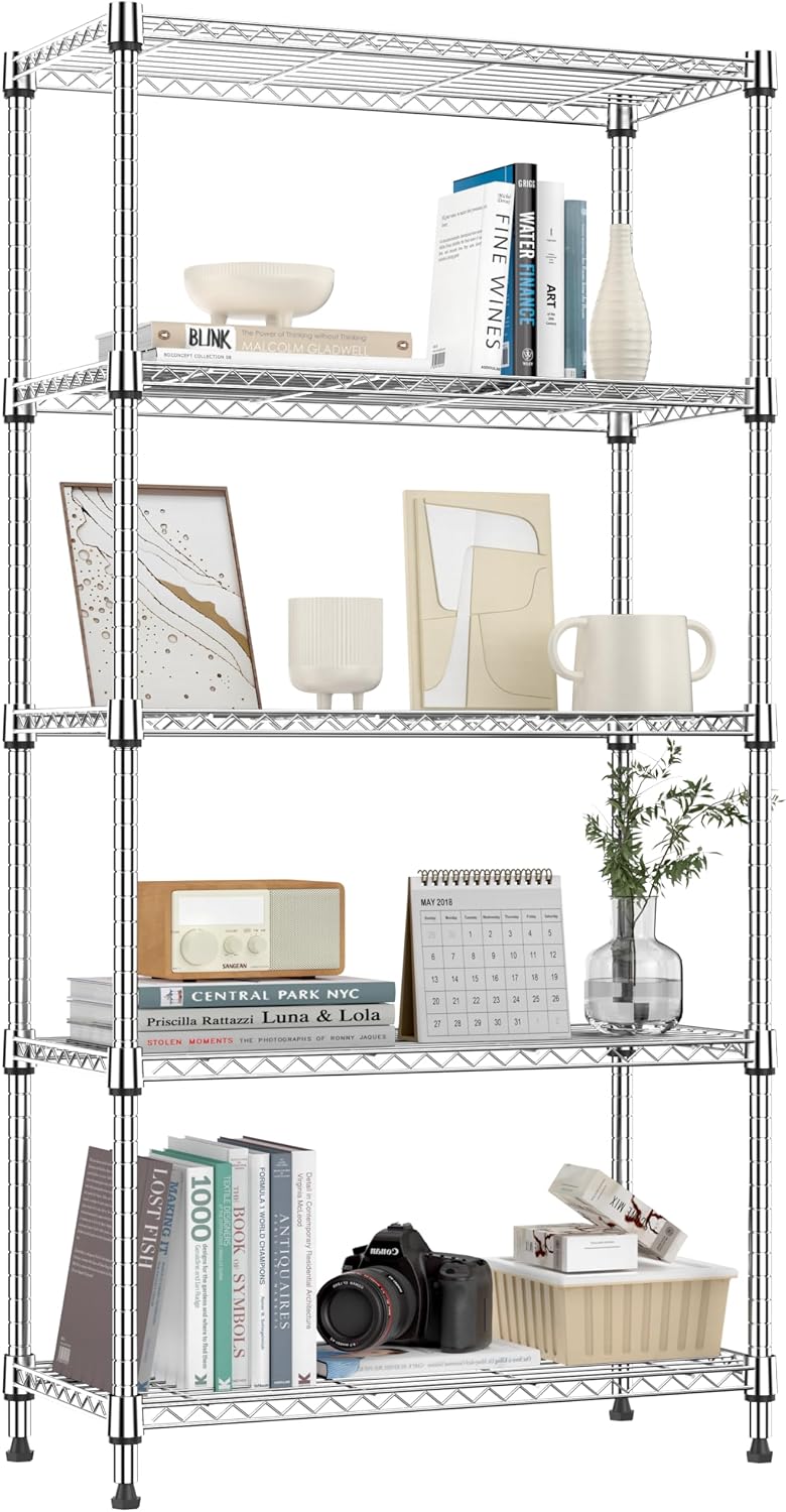 M MZG 750 lbs 3 Tier Shelf Metal Storage Shelves Wire Rack Closet Organizers with PP Board for Garage Kitchen Bathroom Laundry Chrome 11.8" D x 21.7"