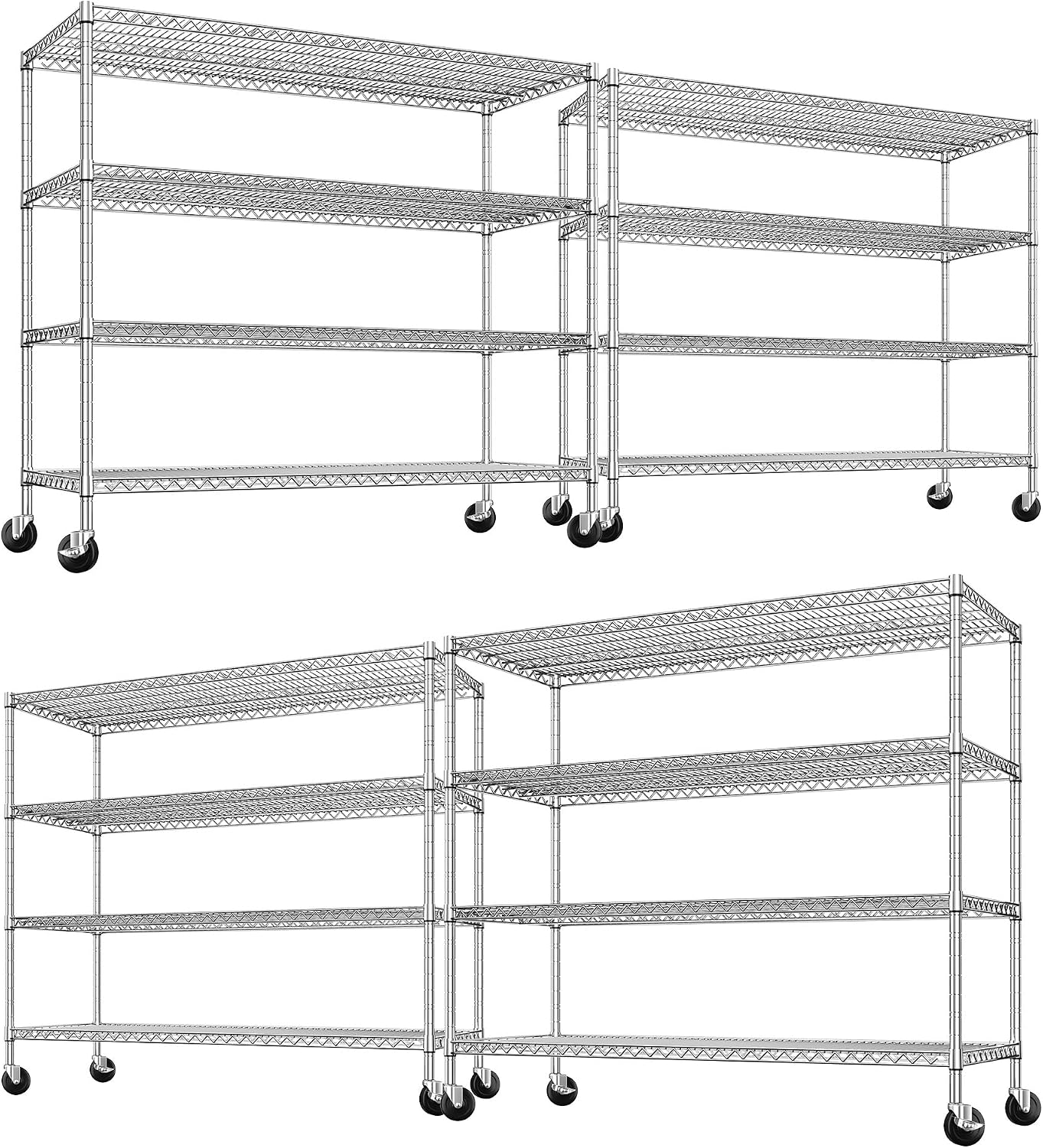 REIBII 2480LBS Capacity Heavy Duty Storage Shelves with Wheels, 1-Inch (25.4mm) Steel Tube, Adjustable Wire Shelving for Garage, Warehouse