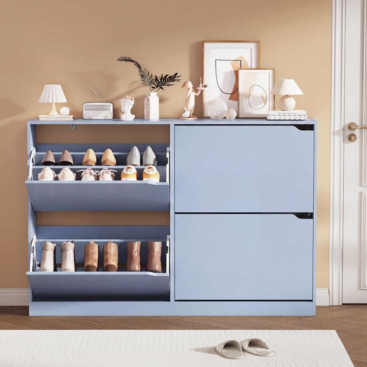 Shoe Storage Cabinet, Wood Shoe Organizer for Entryway with 3 Flip Drawers, Freestanding Shoe Rack with Adjustable Shelf