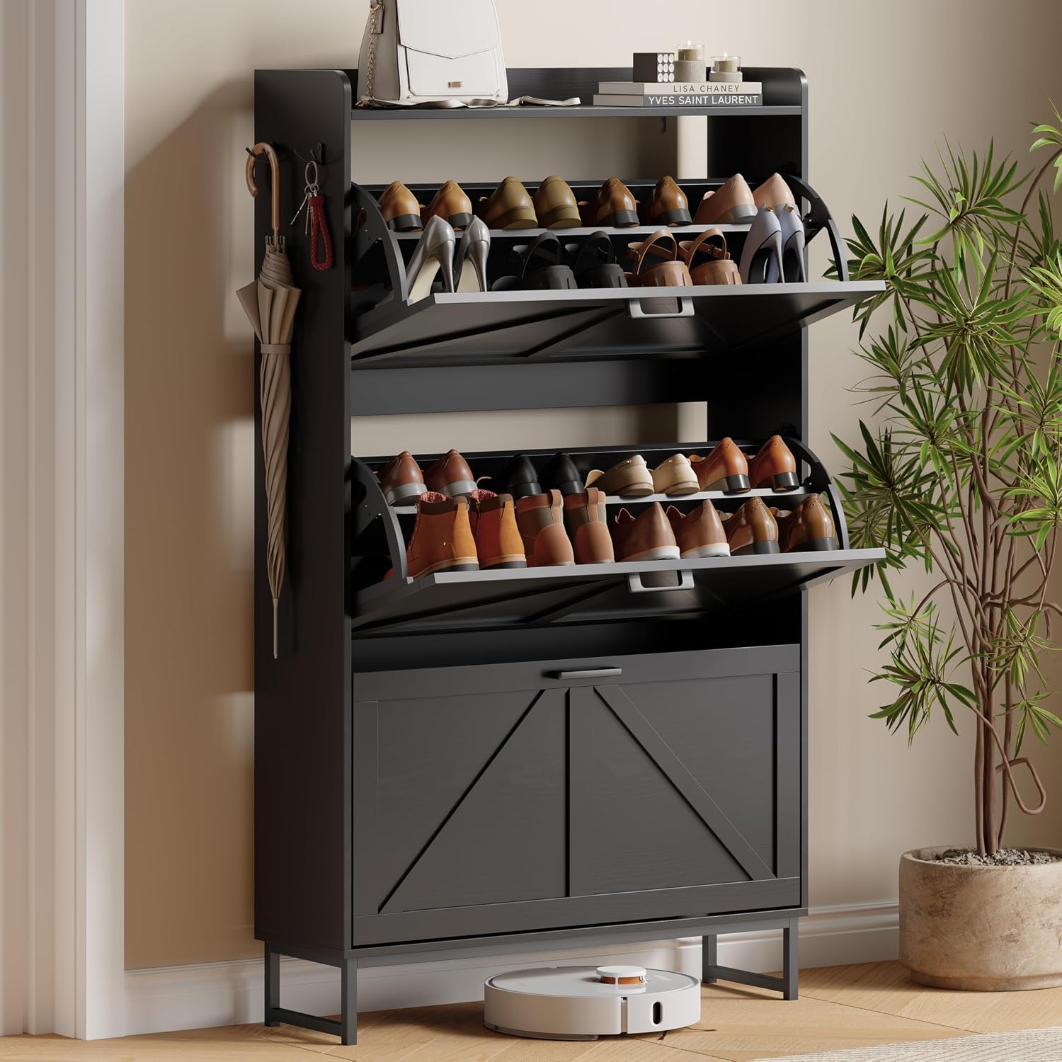 Shoe Cabinet with 2 Flip Drawers, Freestanding Hidden Shoe Storage Organizer for Entryway