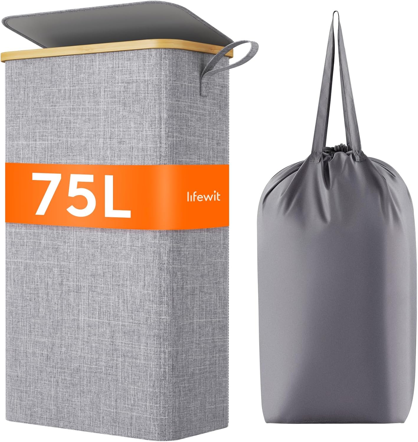 Lifewit 150L Double Laundry Hamper with Lid, Large Laundry Basket with Removable Bag and Bamboo Handles